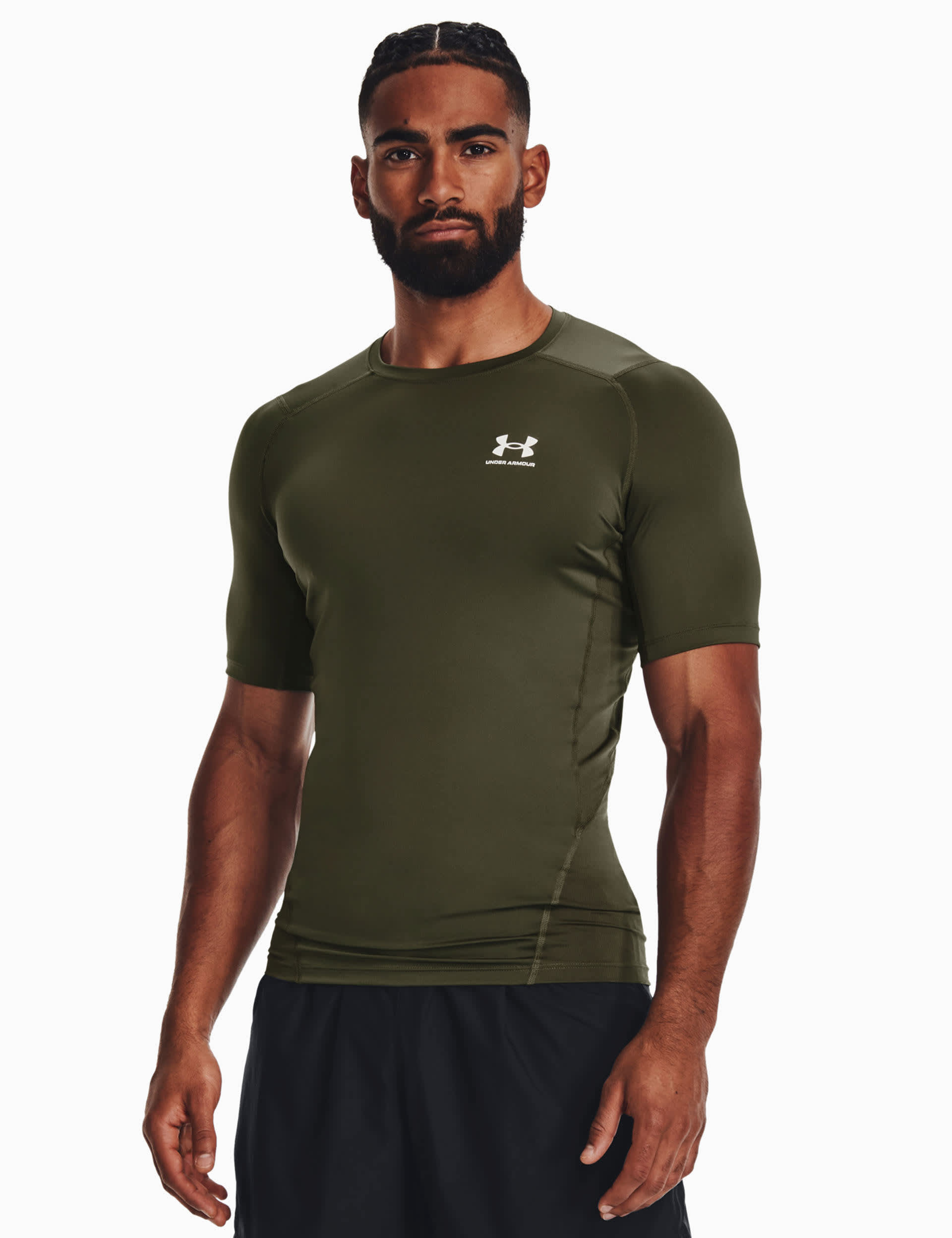 Under Armour Men's HeatGear Armour Compression Training T-Shirt - L - Khaki, Khaki,Black