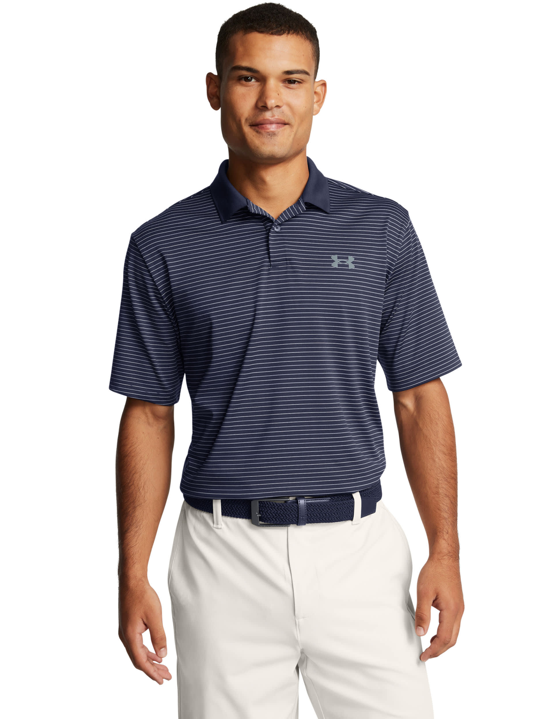 Under Armour Men's Performance 3.0 Striped Polo Shirt - Dark Navy, Dark Navy,Soft White,Bright Blue