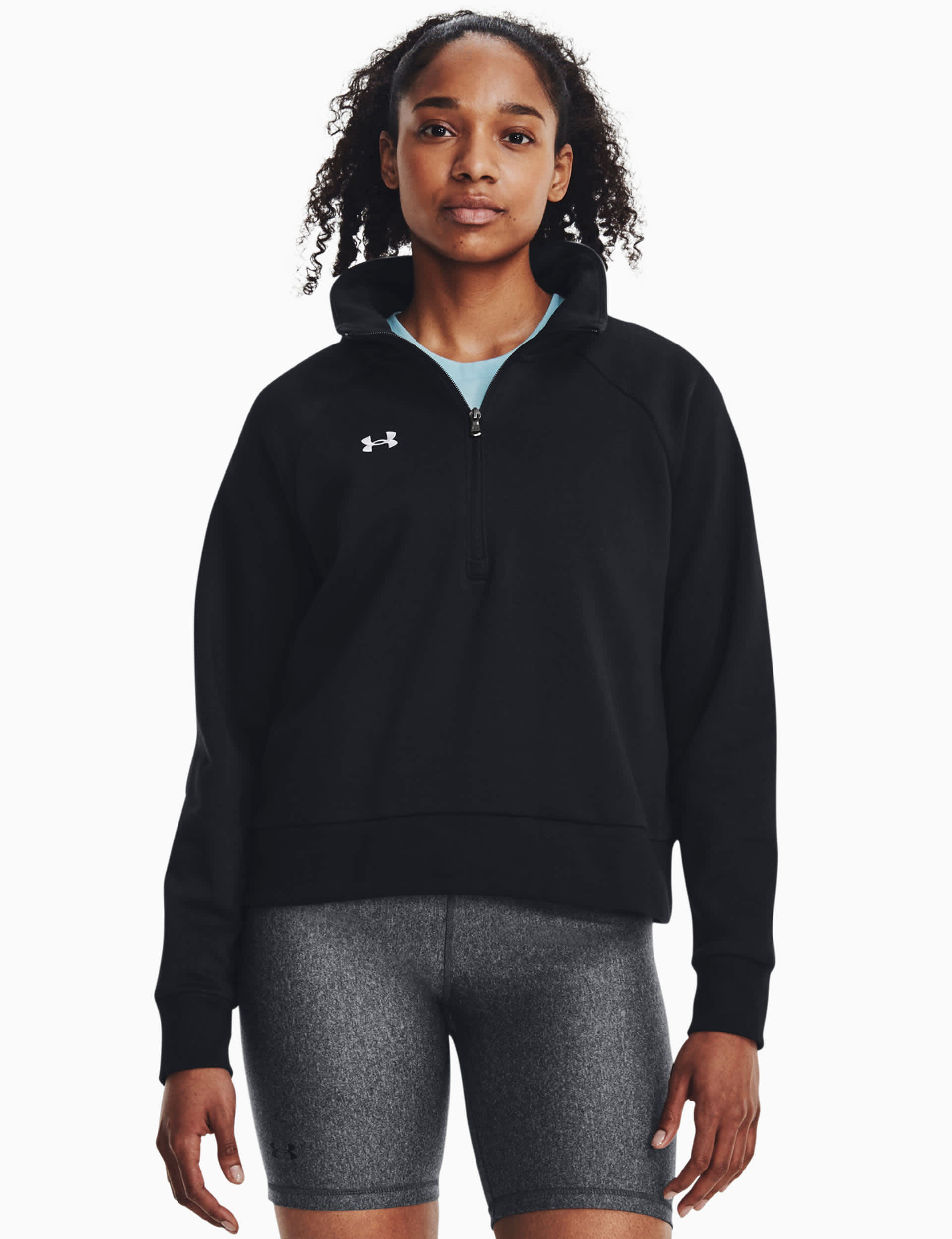 Under Armour Women's Rival Cotton Rich Fleece Half Zip Sweatshirt - M - Black, Black