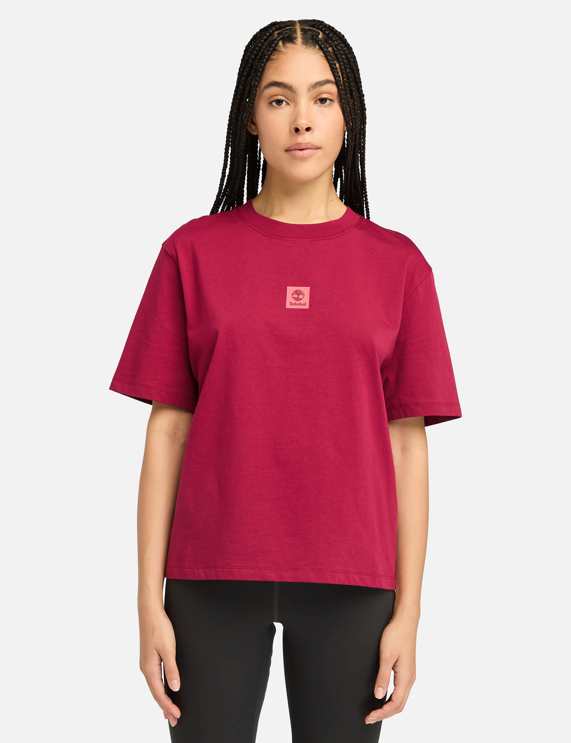 Timberland Women's Logo Pure Cotton T-Shirt - M - Dark Burgundy, Dark Burgundy,Medium Grey Mix