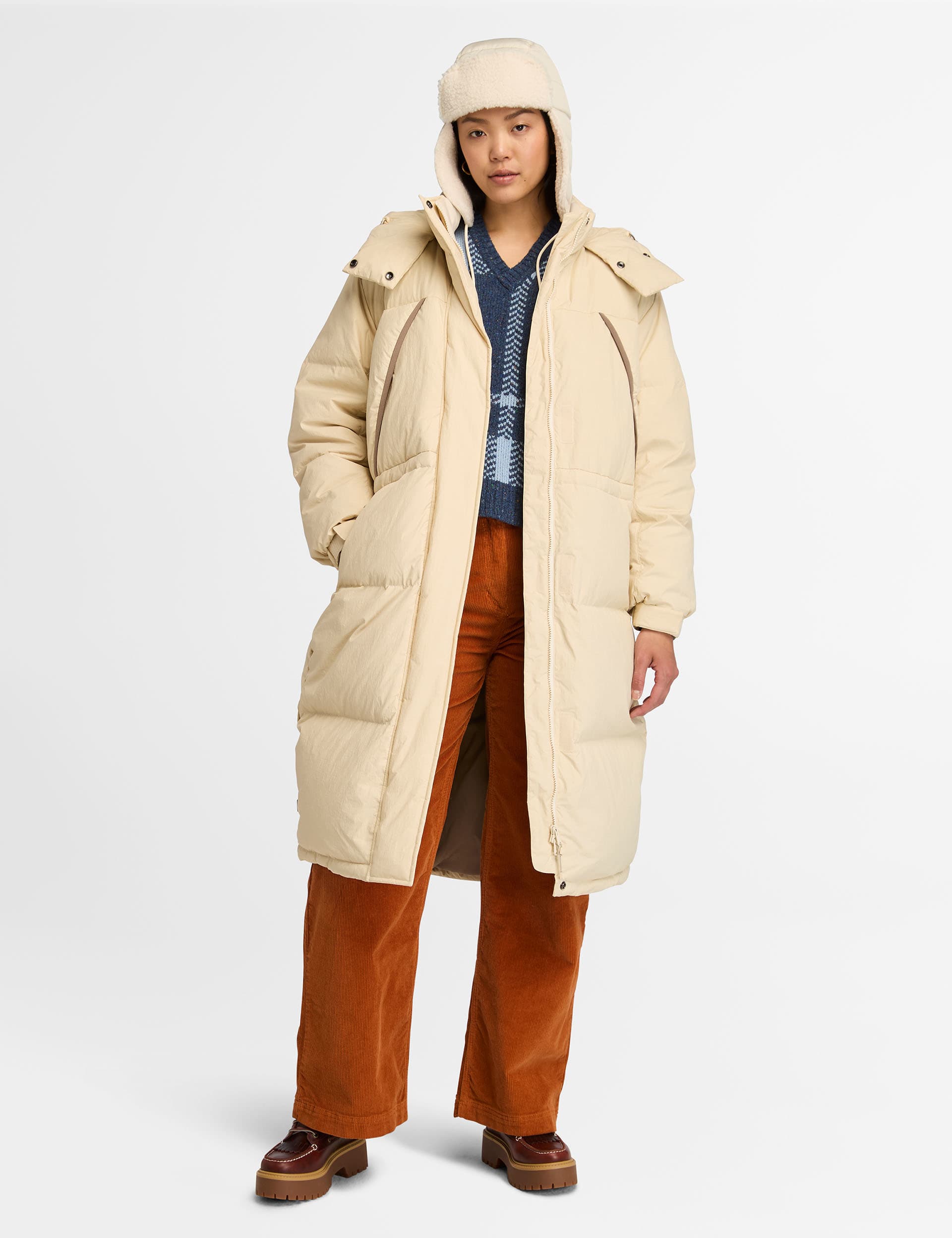 Timberland Women's Hooded Longline Puffer Coat - M - Cream, Cream