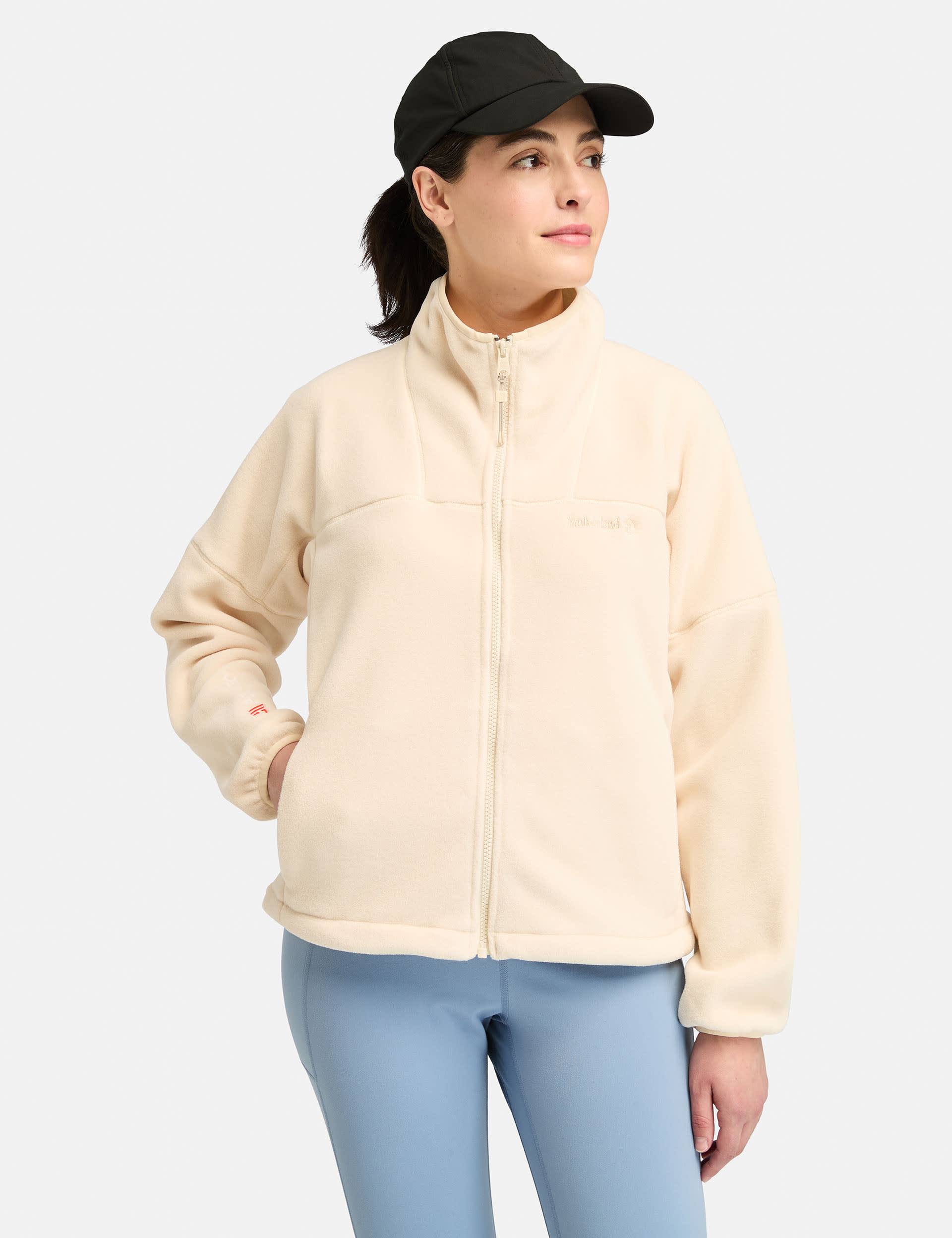 Timberland Women's Funnel Neck Fleece Jacket - M - Cream, Black,Cream