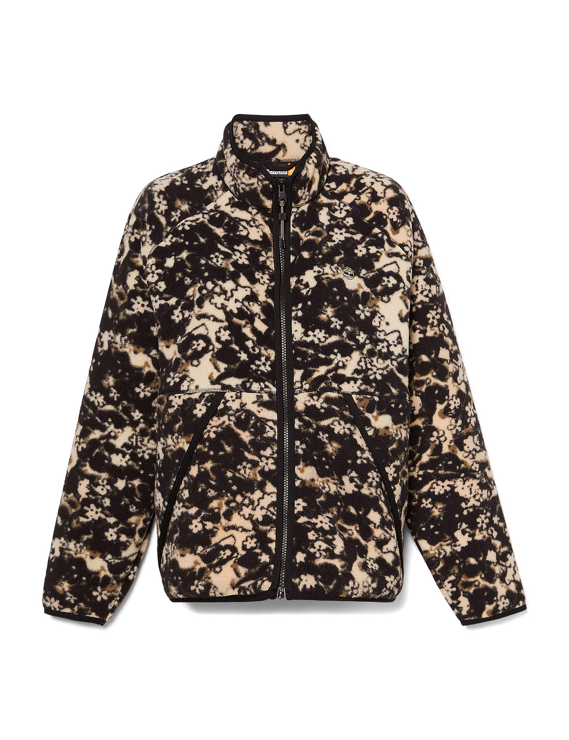 Timberland Women's Floral Printed Funnel Neck Fleece Jacket - M - Black Mix, Red Mix,Black Mix