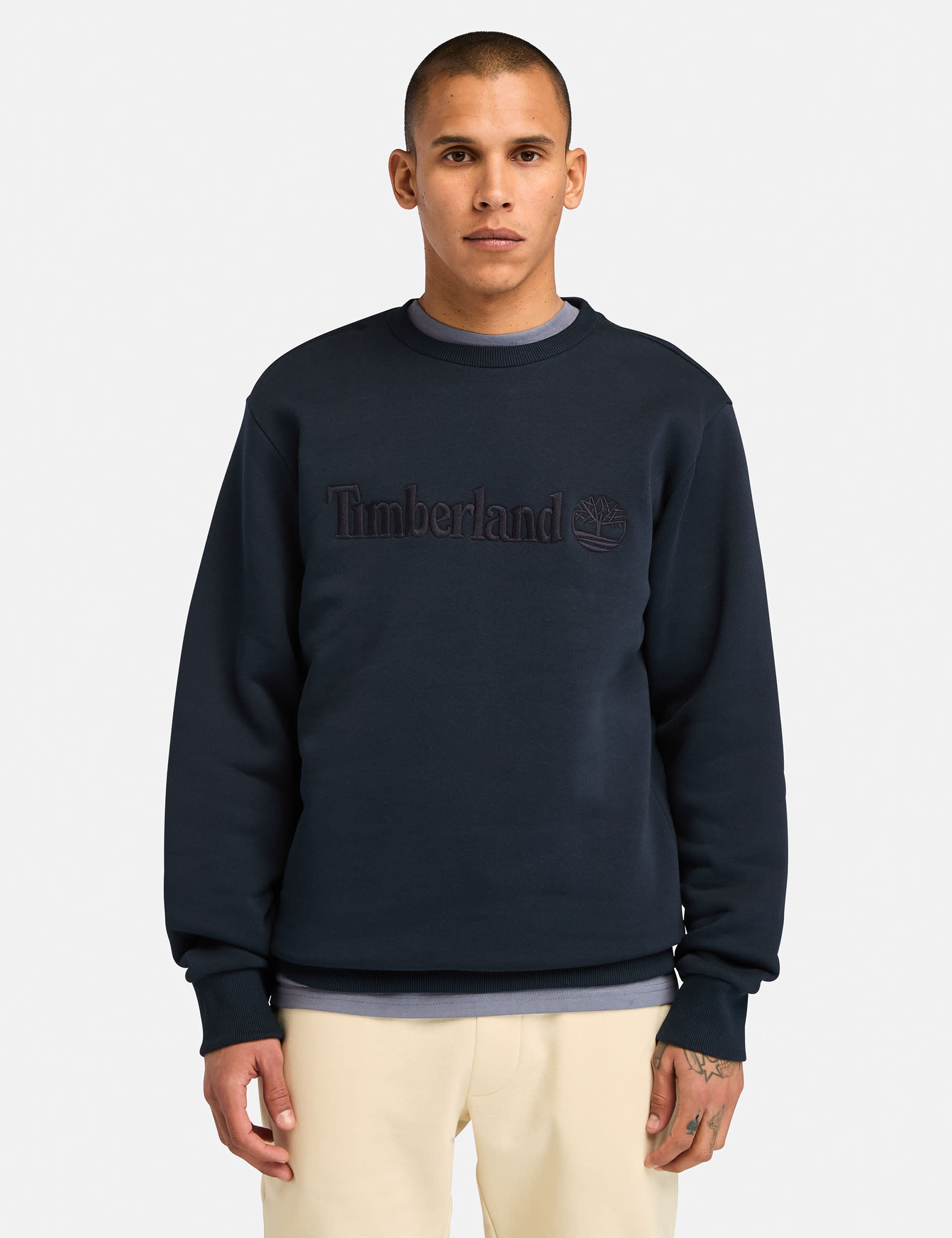 Timberland Men's Hampthon Cotton Rich Crew Neck Sweatshirt - L - Dark Navy, Cream,Dark Navy