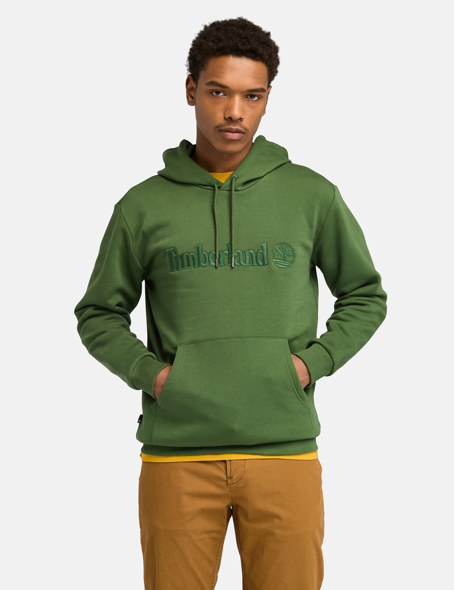 Timberland Men's Hampthon Cotton Rich Logo Long Sleeve Hoodie - Dark Green, Denim,Dark Green