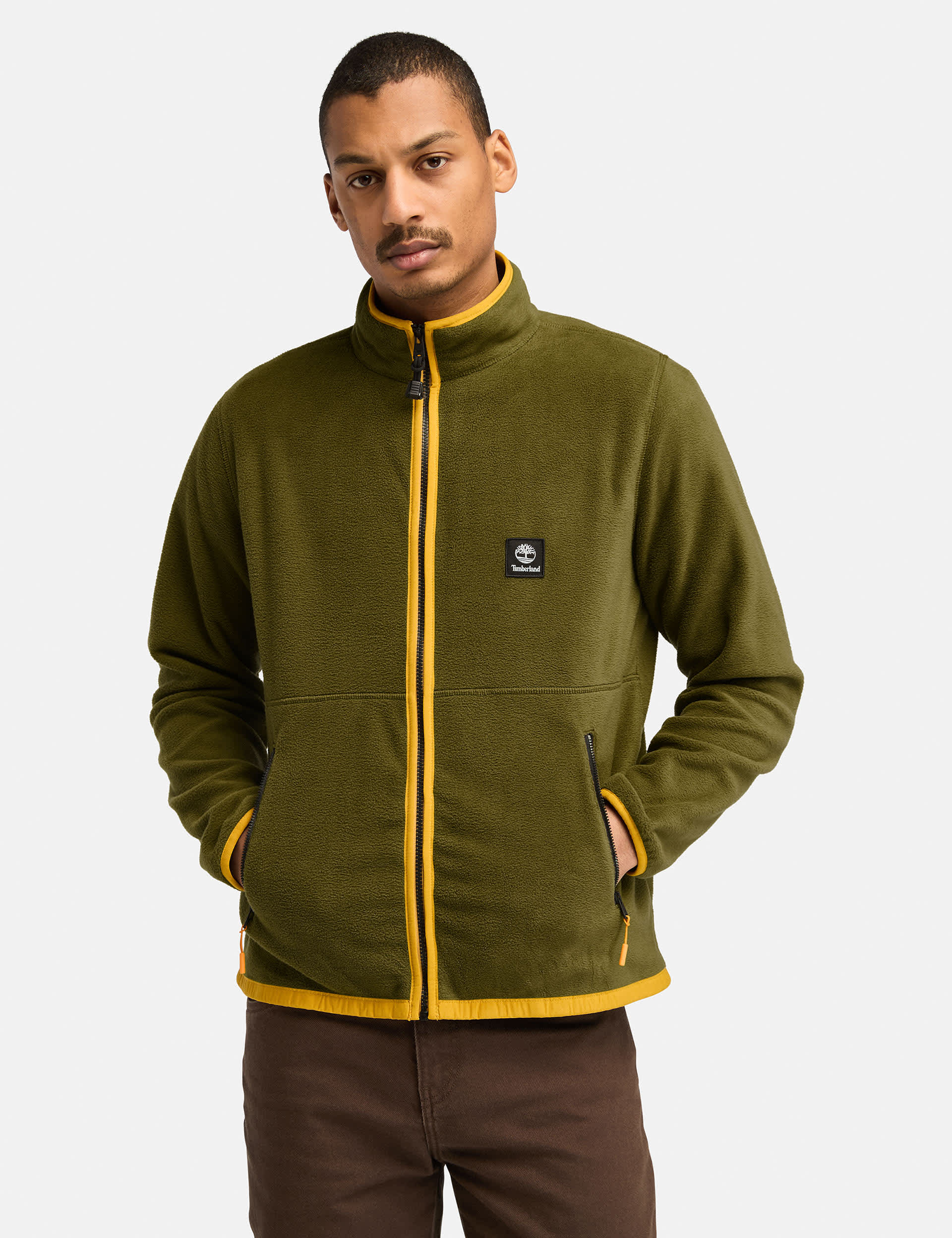 Timberland Men's Polar Zip Up Funnel Neck Fleece - Khaki, Khaki,Black