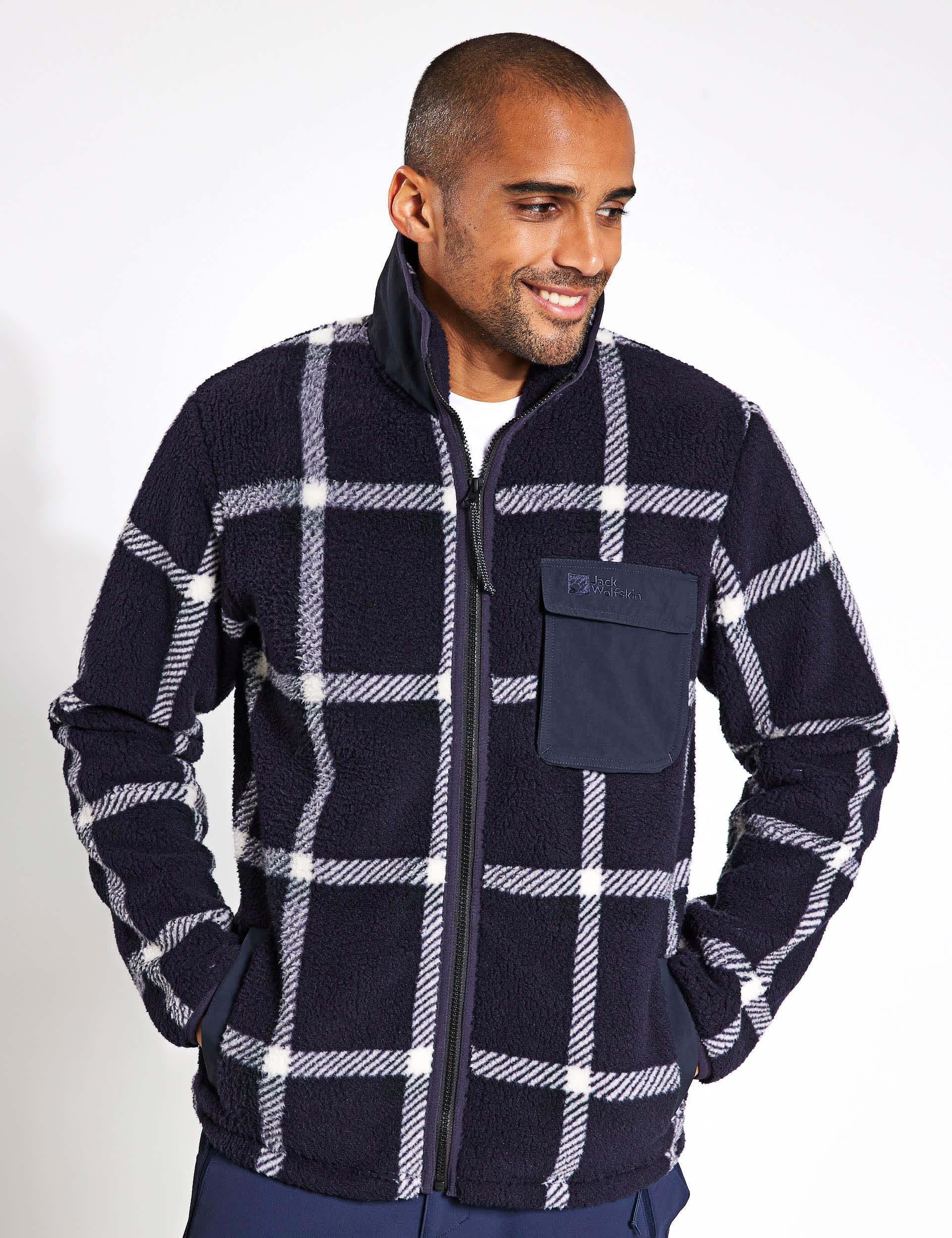 Jack Wolfskin Men's Felslicht Check Zip Up Fleece Jacket - Dark Navy Mix, Dark Navy Mix