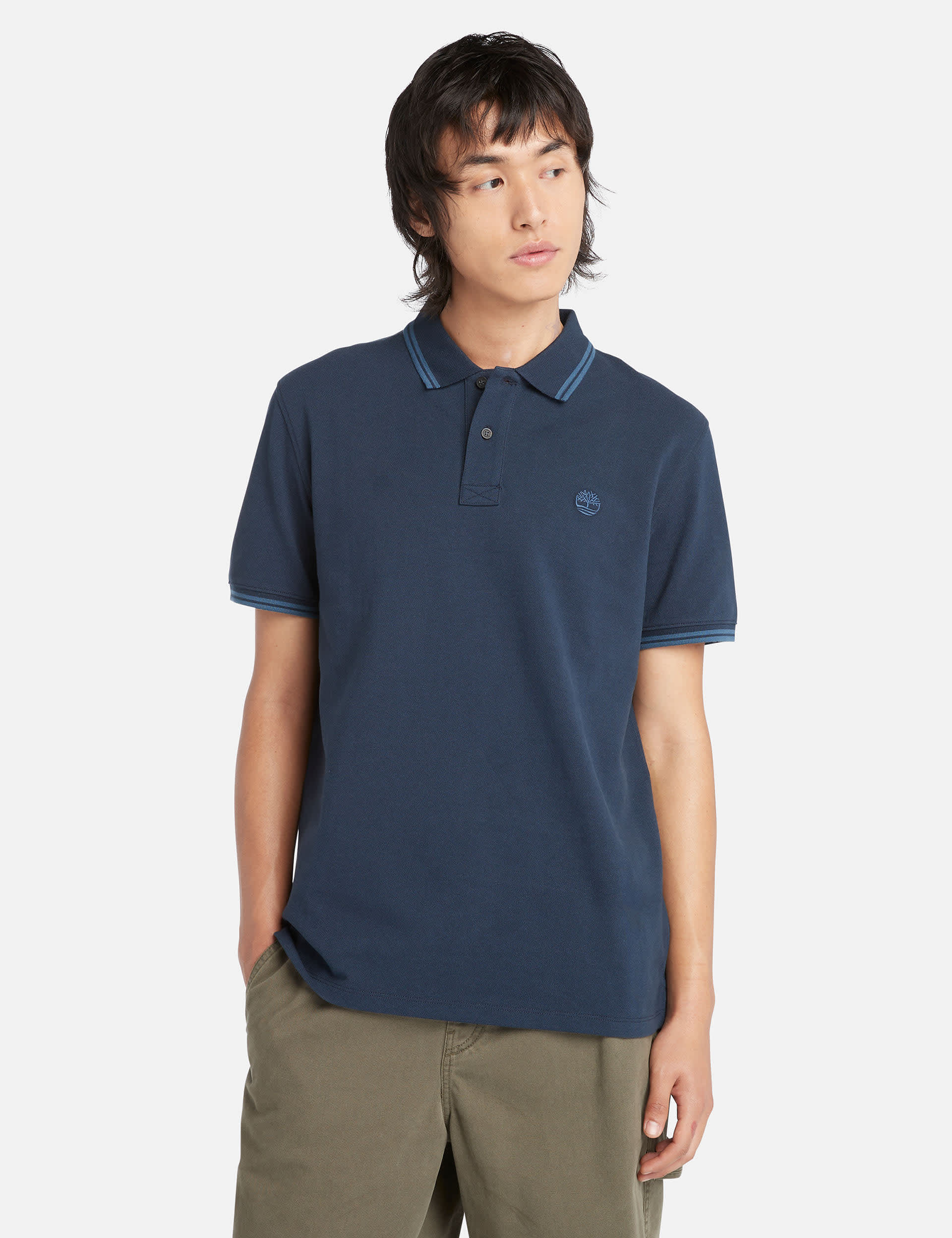 Timberland Men's Pure Cotton Pique Tipped Polo Shirt - Dark Navy, Dark Navy,Denim,White