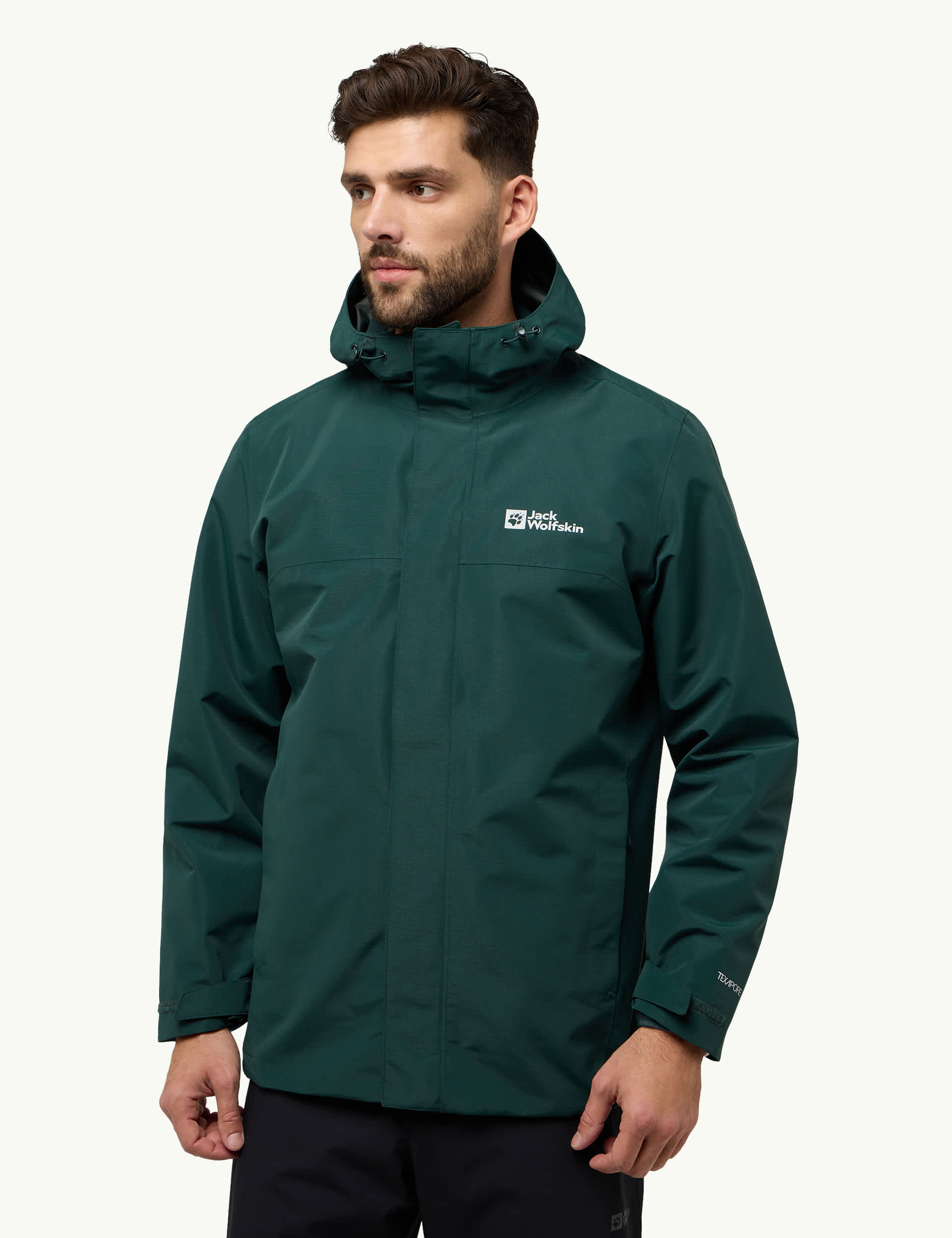 Jack Wolfskin Men's Altenberg 3-in-1 Hooded Anorak - XL - Dark Green, Dark Green,Black