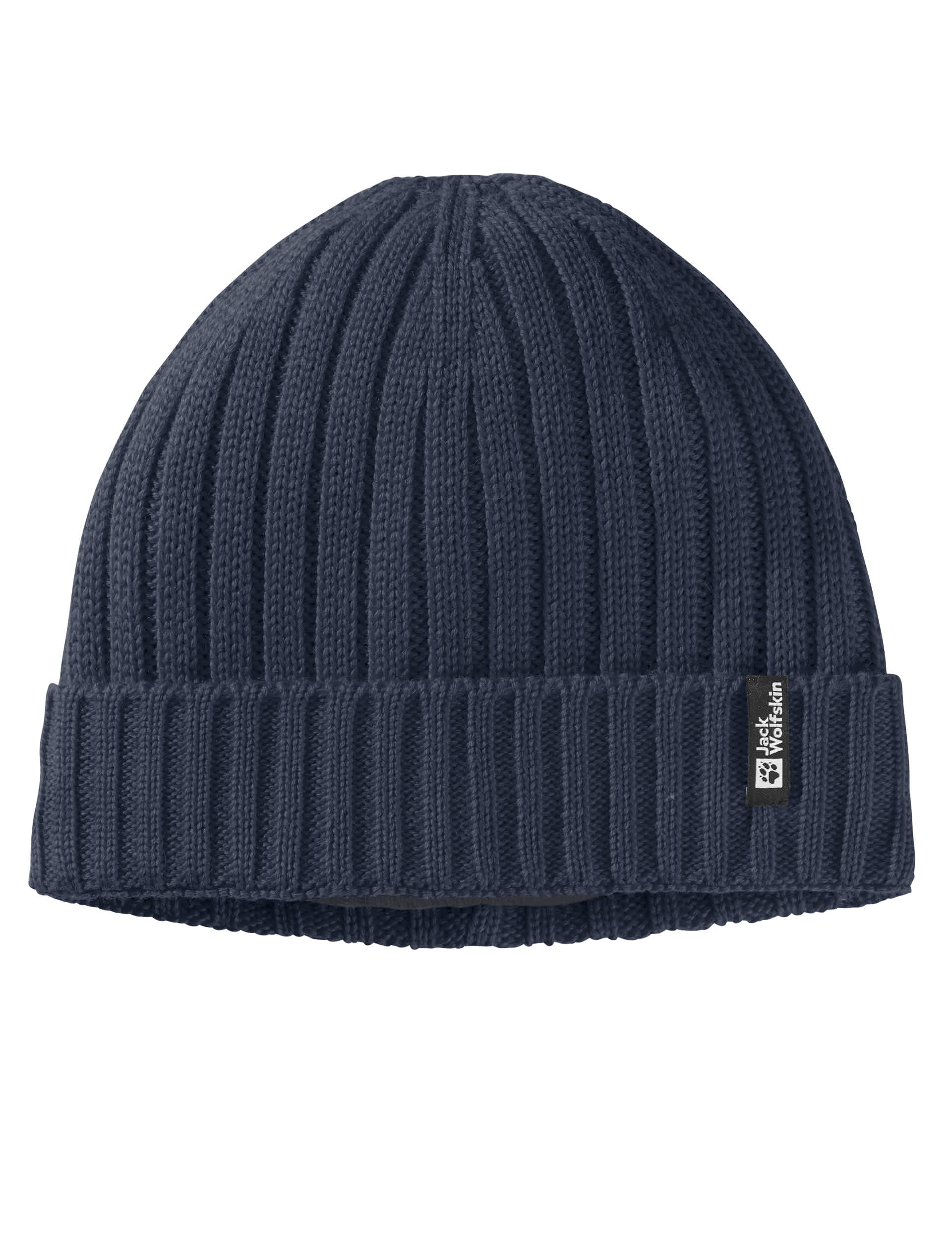 Jack Wolfskin Men's Wool Blend Ribbed Beanie Hat - Navy, Navy,Dark Grey,Tan