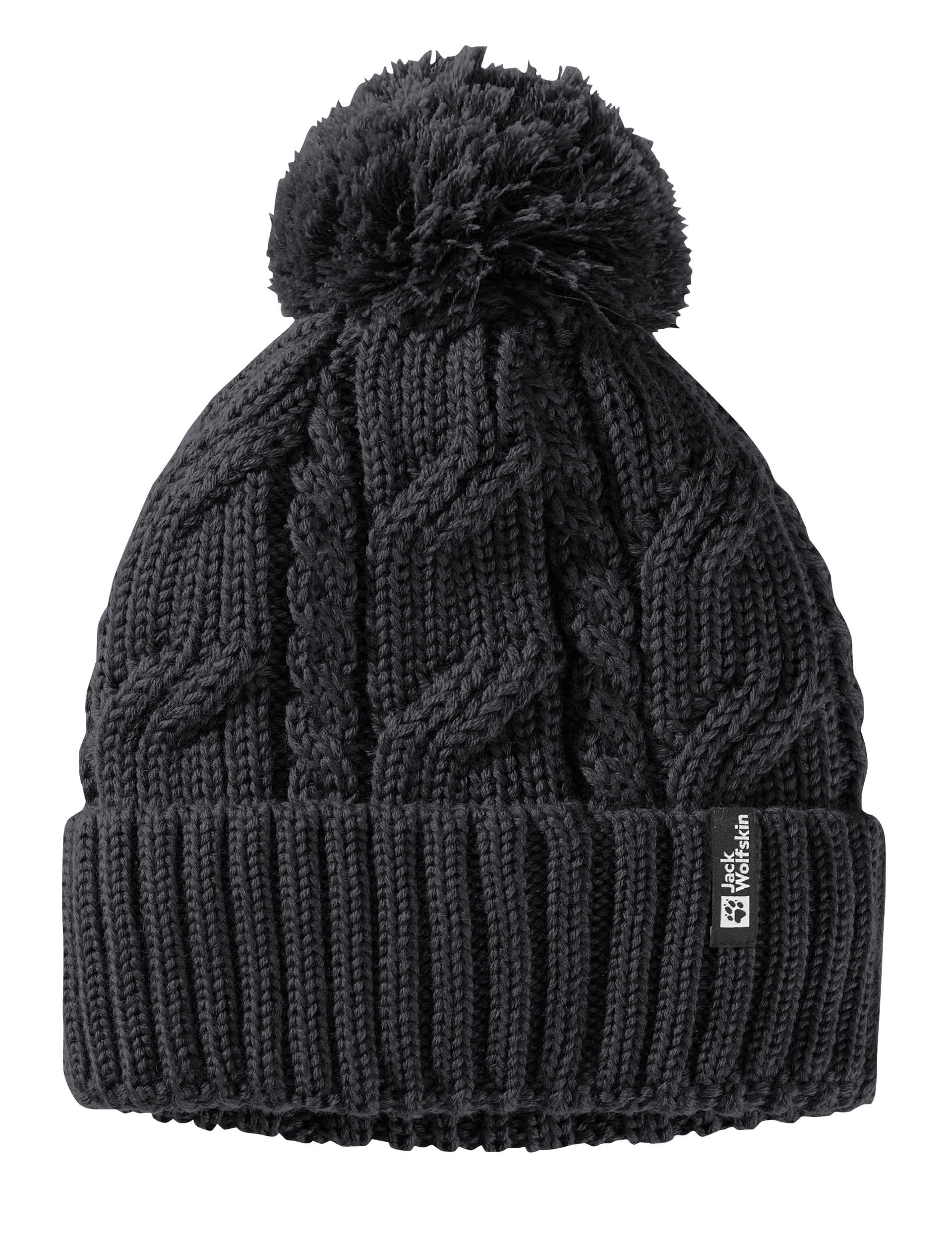 Jack Wolfskin Women's Wool Blend Fleece Lined Pompom Hat - Black, Berry,Black