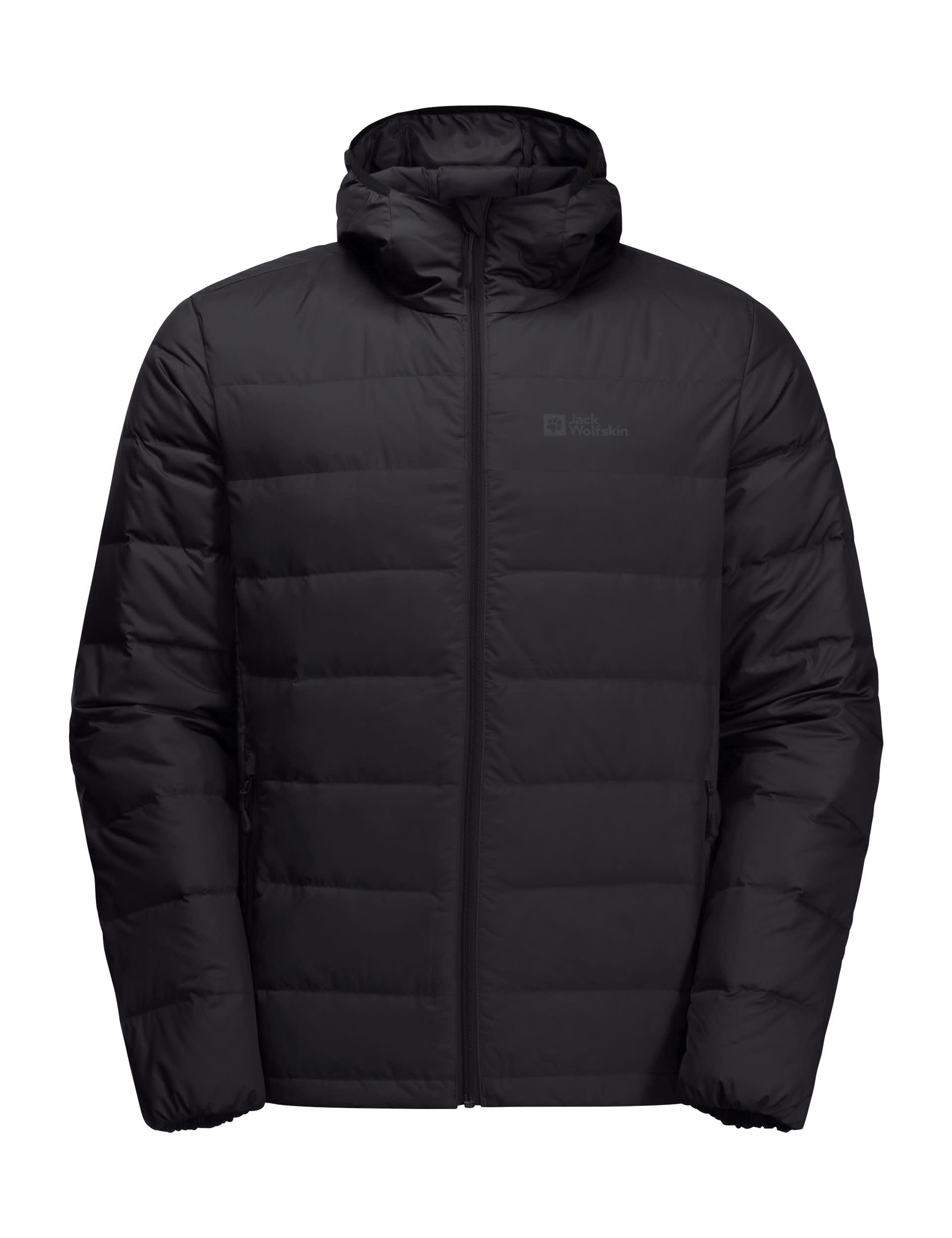 Jack Wolfskin Men's Ather Down Hooded Puffer Jacket - L - Black, Dark Green,Black