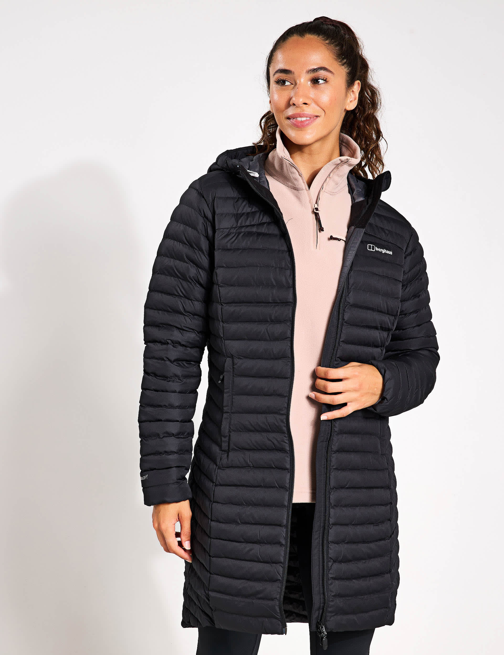 Berghaus Women's Nula Micro Hooded Longline Puffer Jacket - 12 - Black, Dark Blue,Black,Khaki