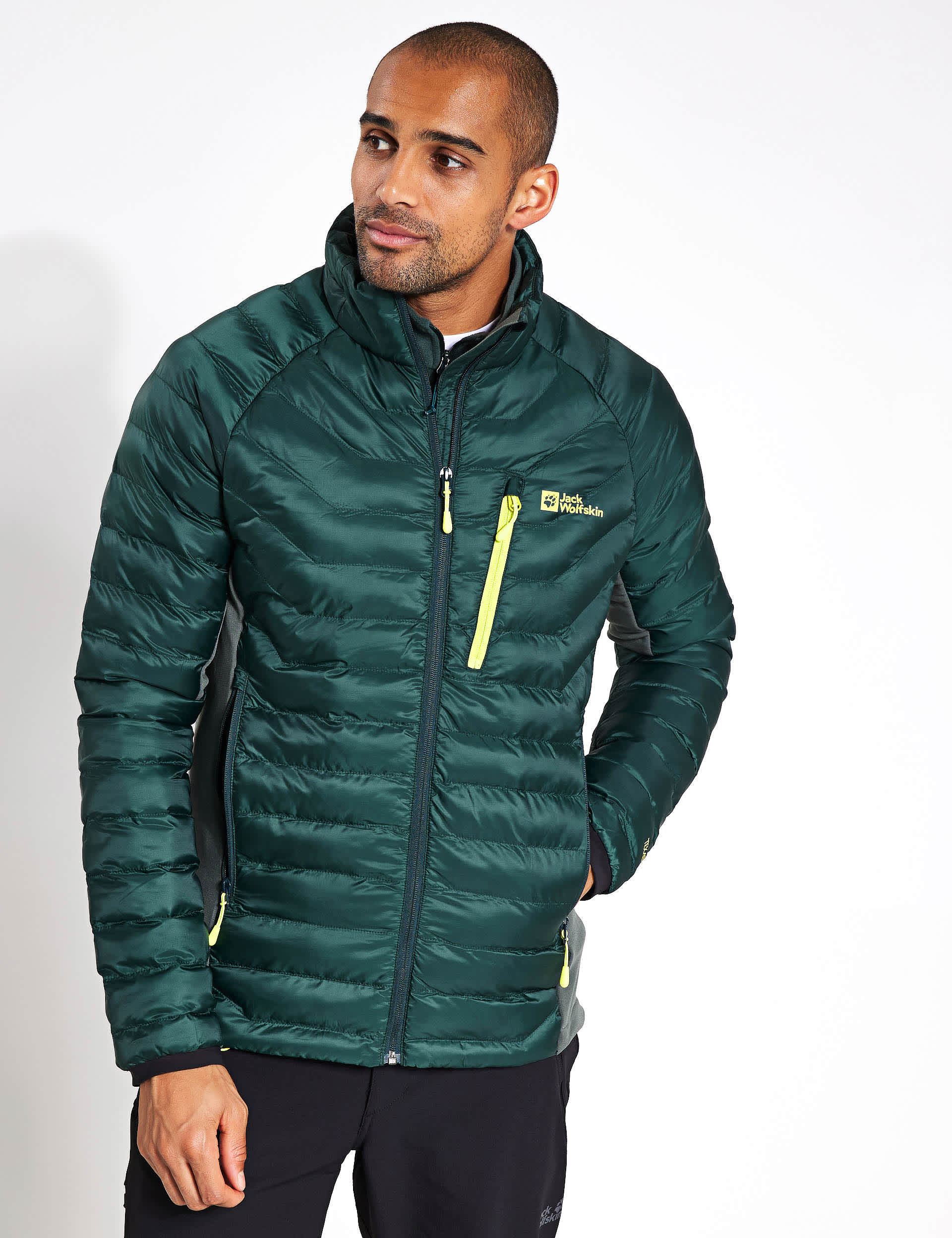 Jack Wolfskin Men's Routeburn Pro Puffer Jacket - M - Dark Green, Black,Dark Green