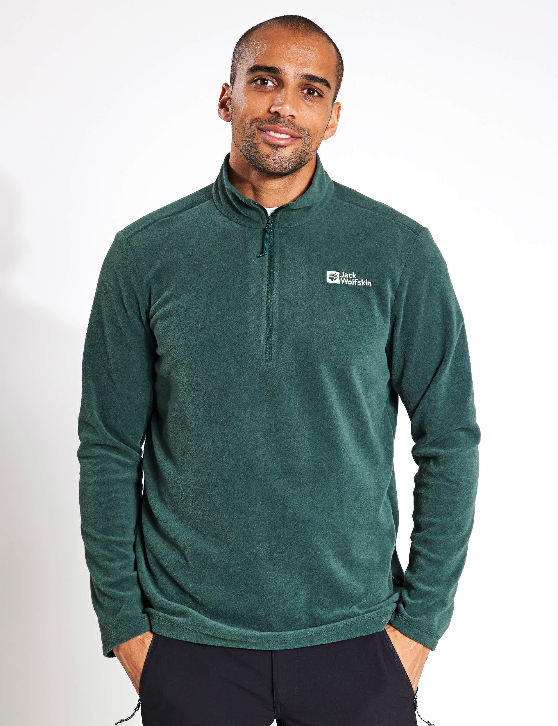 Jack Wolfskin Men's Taunus Half Zip Funnel Neck Fleece Sweatshirt - Dark Green, Dark Green