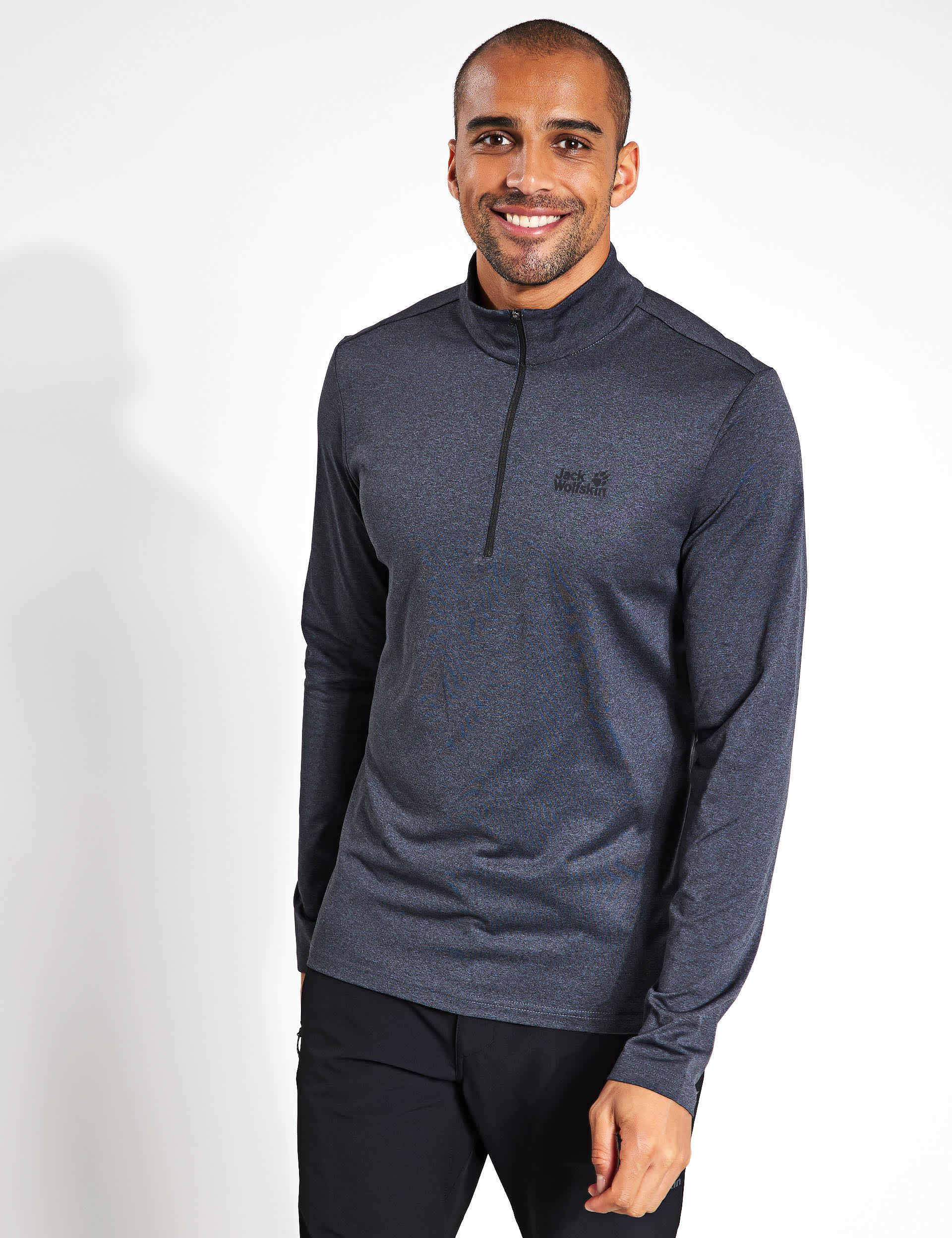 Jack Wolfskin Men's Sky Slim Fit Half Zip Thermal Top - Black, Black,Dark Navy