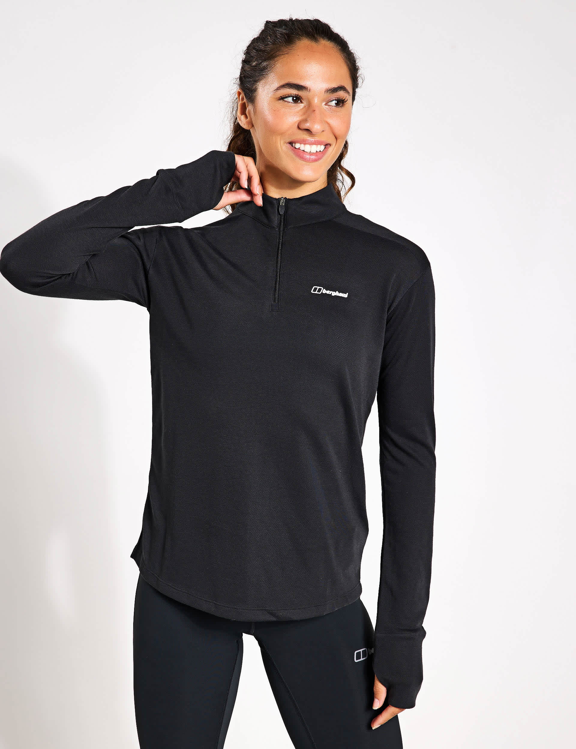 Berghaus Women's Ivyhill Half Zip Base Layer Top - 12 - Black, Medium Brown,Black