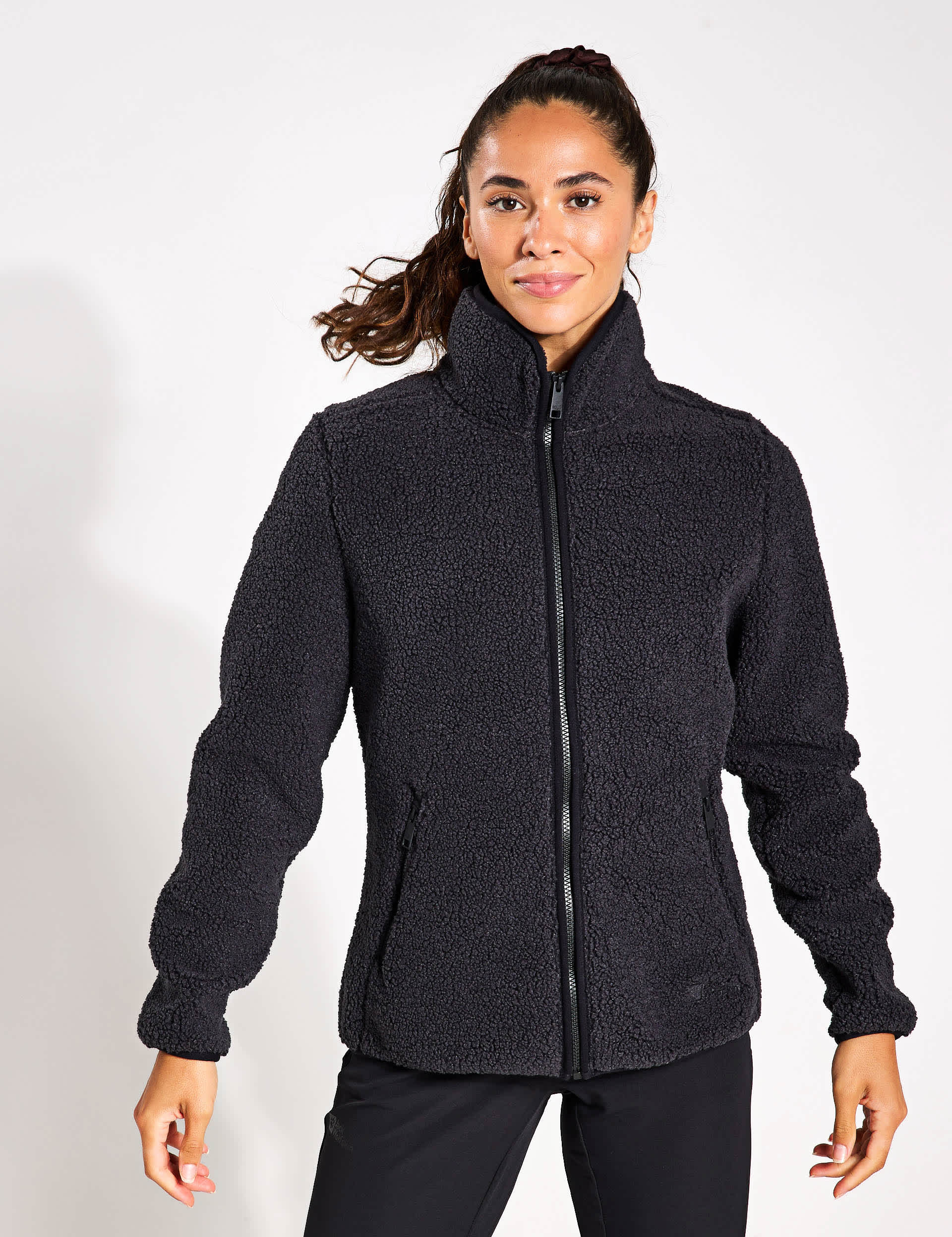 Jack Wolfskin Women's High Curl Zip Up Funnel Neck Fleece Jacket - 12 - Black, Golden Rose,Black