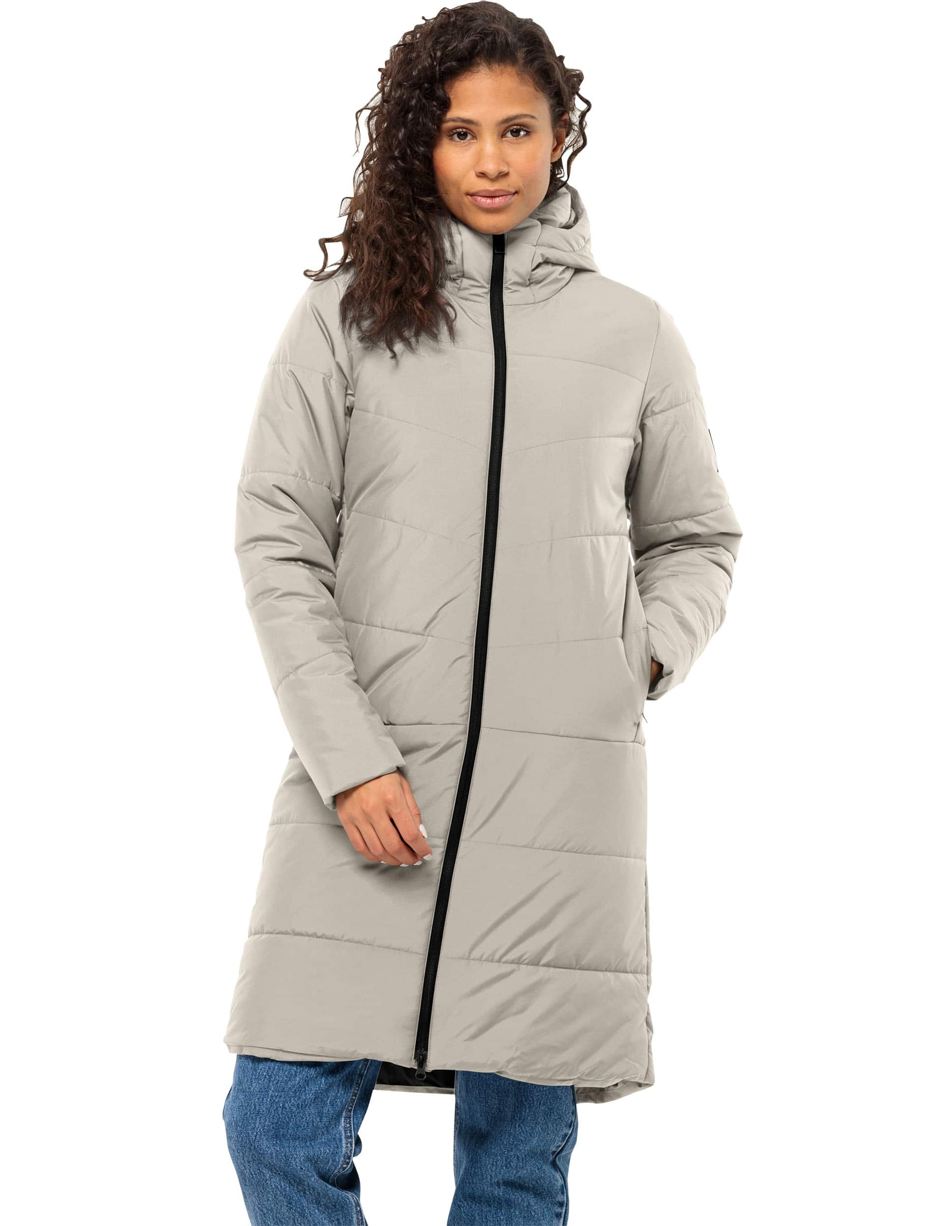 Jack Wolfskin Women's Deutzer Longline Puffer Coat - 12 - Ivory, Ivory,Medium Brown