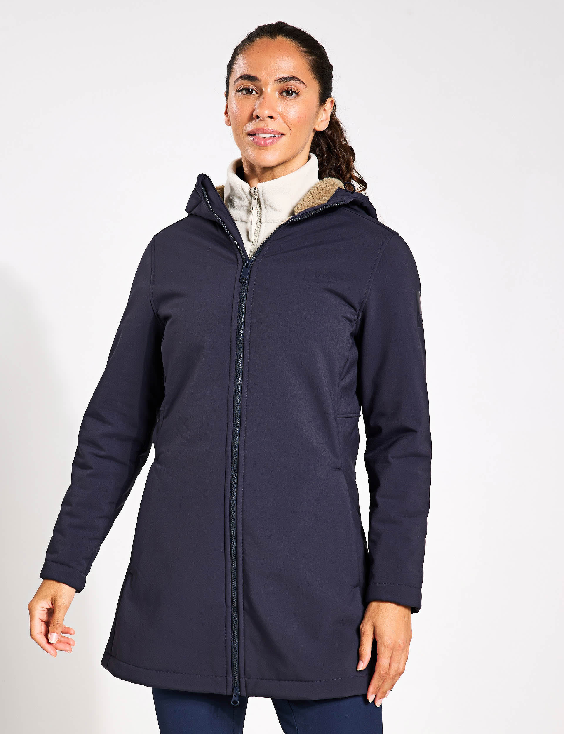 Jack Wolfskin Women's Windland Longline Softshell Hooded Coat - 12 - Dark Navy, Dark Navy