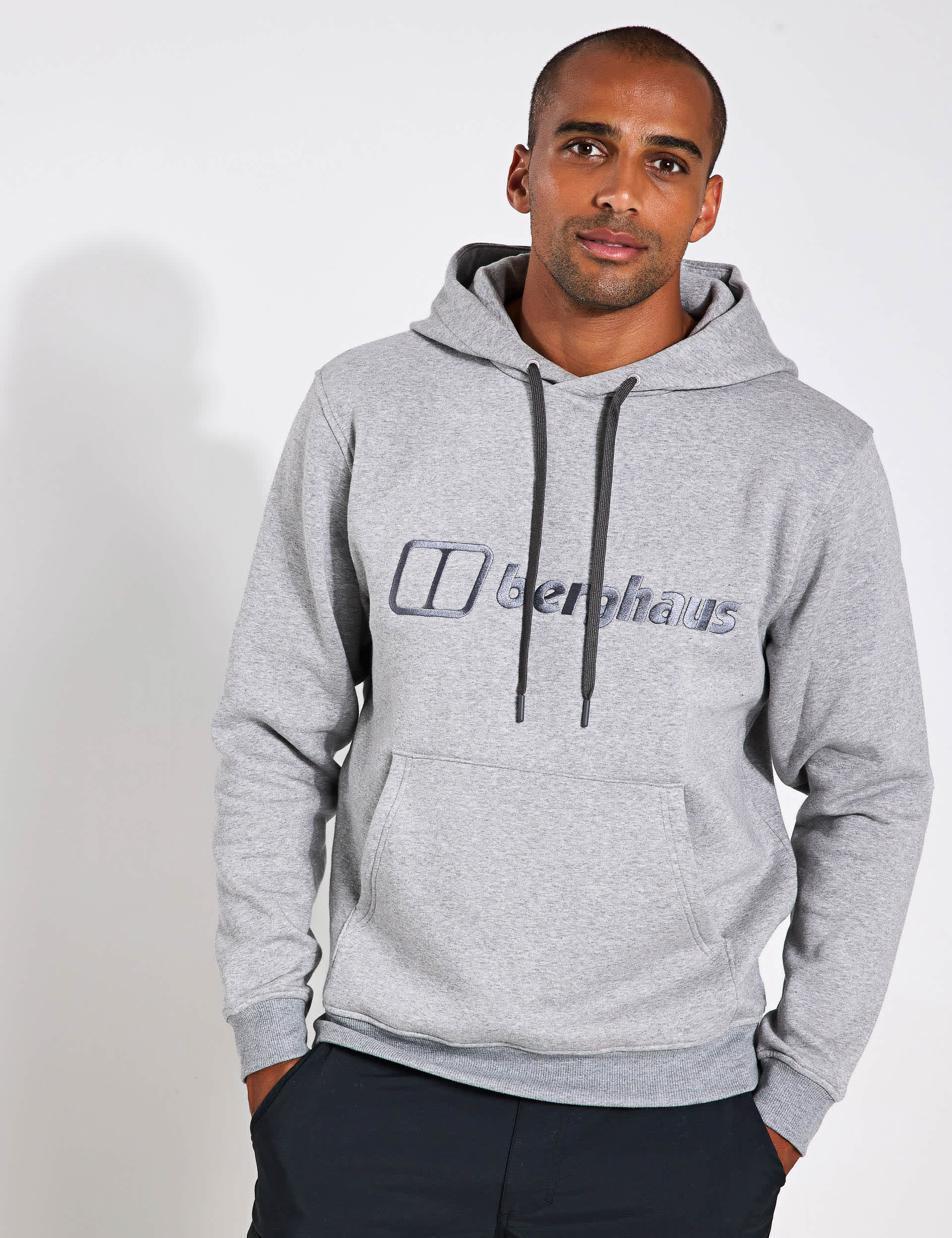 Berghaus Men's Cotton Rich Logo Hoodie - Light Grey, Light Grey,Black