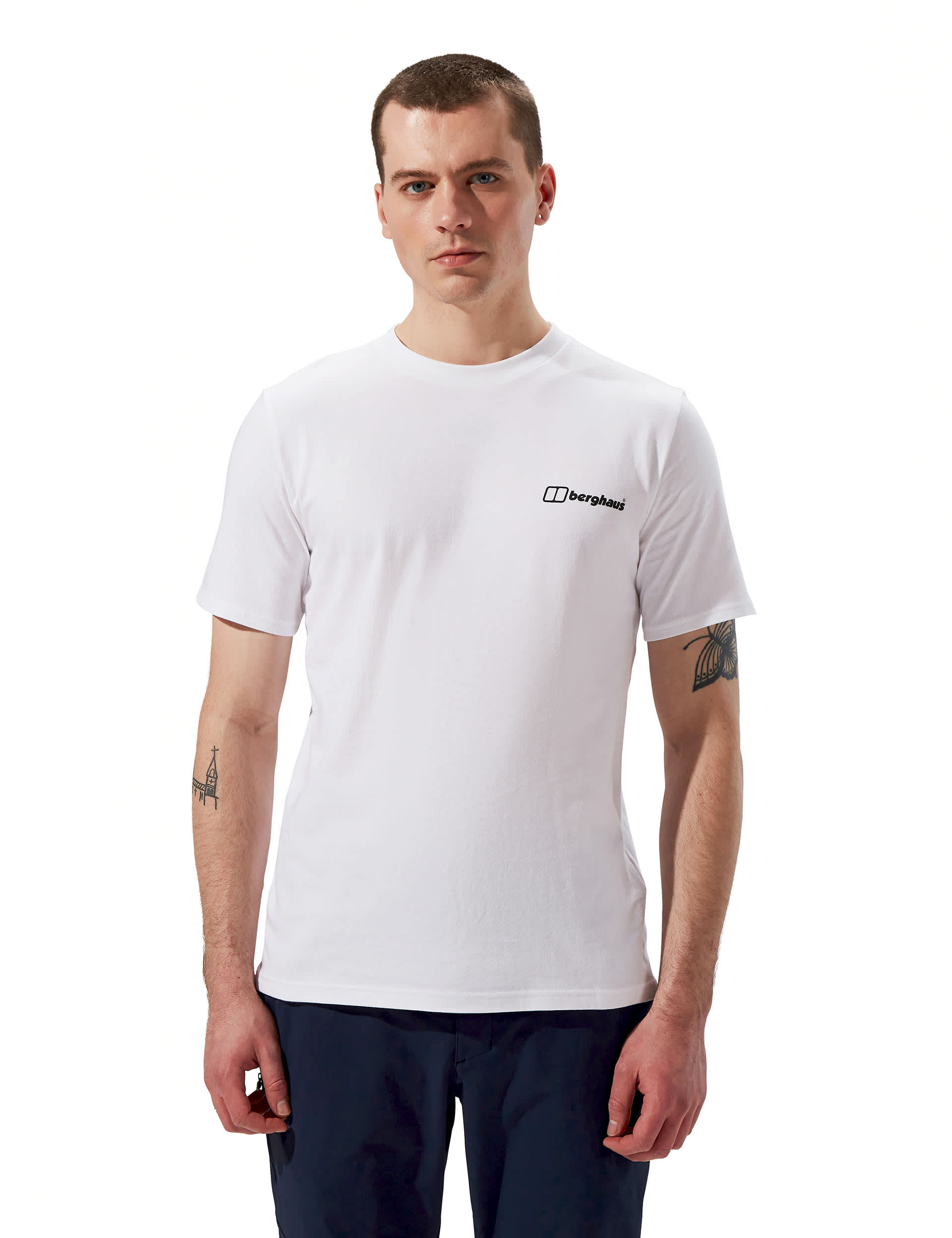 Berghaus Men's Mountain Art Pure Cotton Crew Neck T-Shirt - White, White,Black