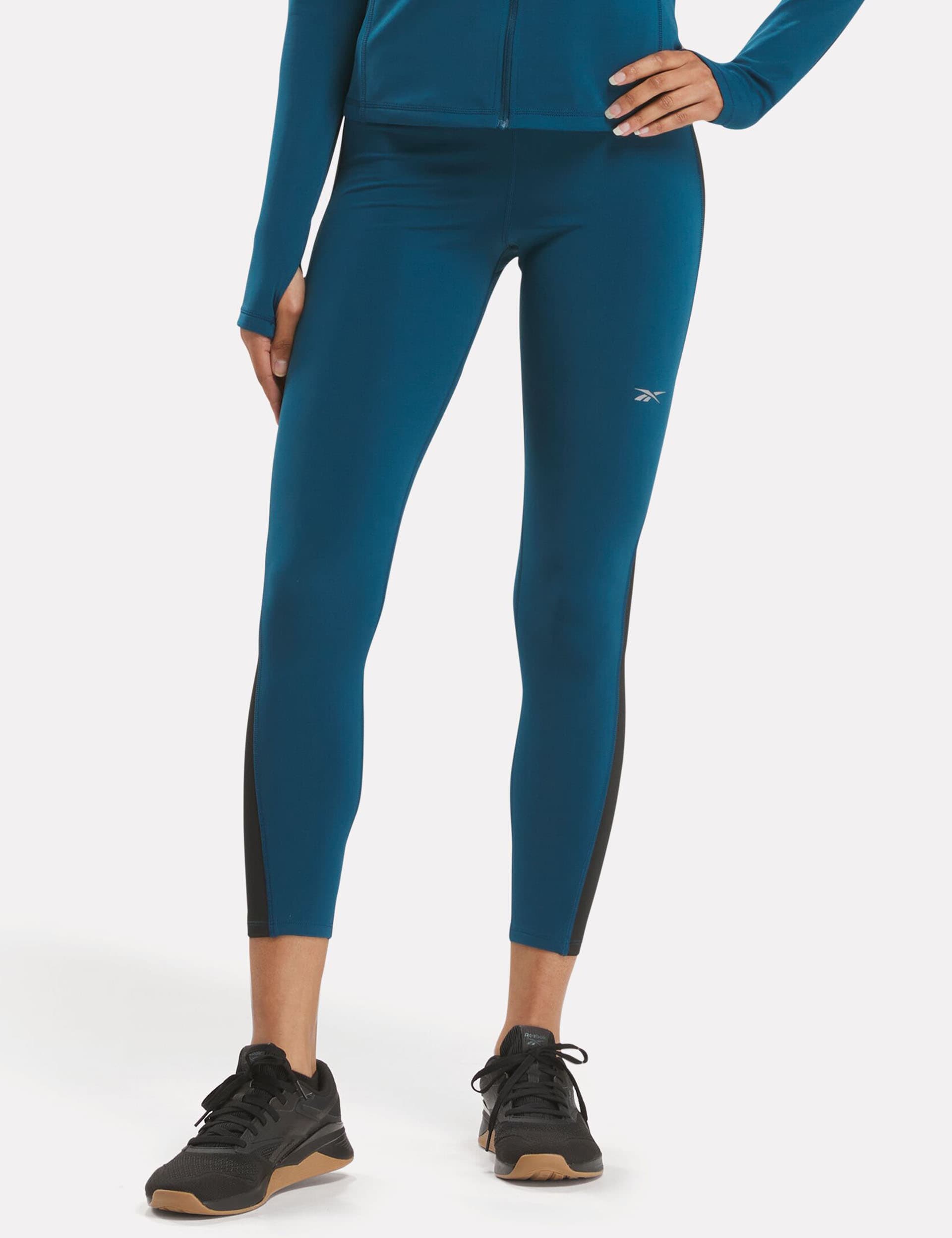 Reebok Women's Running Warming High Waisted Leggings - Navy Mix, Navy Mix