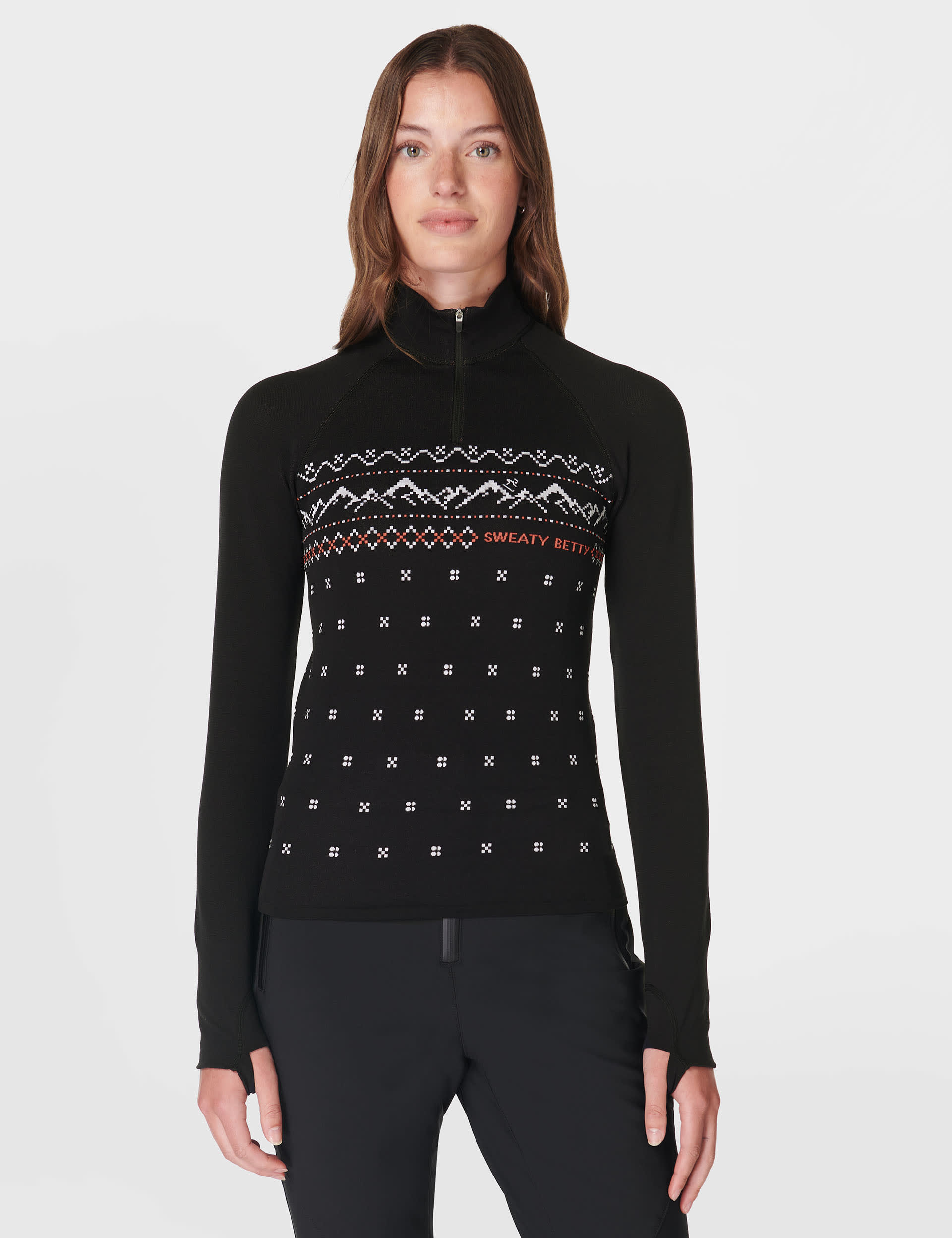 Sweaty Betty Women's Alpine Betty Jacquard Half Zip Base Layer Top - M - Black Mix, Black Mix