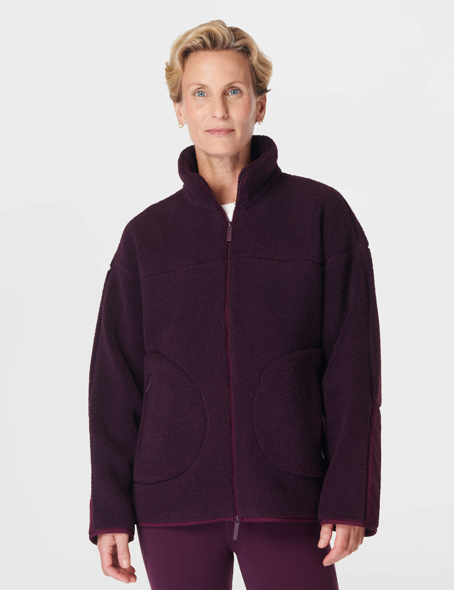 Sweaty Betty Women's Plush Textured Zip Up Fleece Jacket - M - Dark Purple, Dark Purple