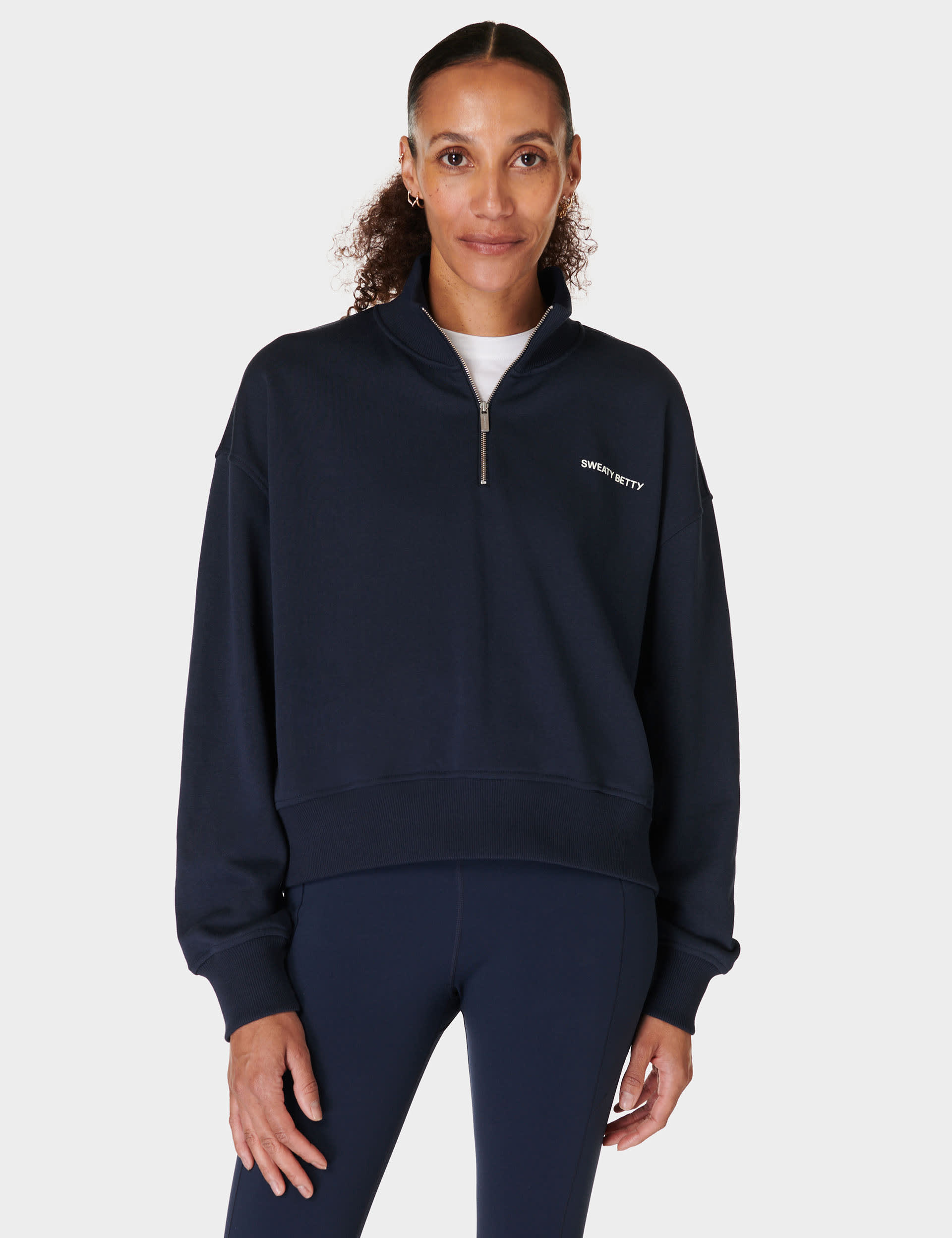 Sweaty Betty Women's Revive Cotton Rich Half Zip Crop Sweatshirt - S-M - Navy, Navy