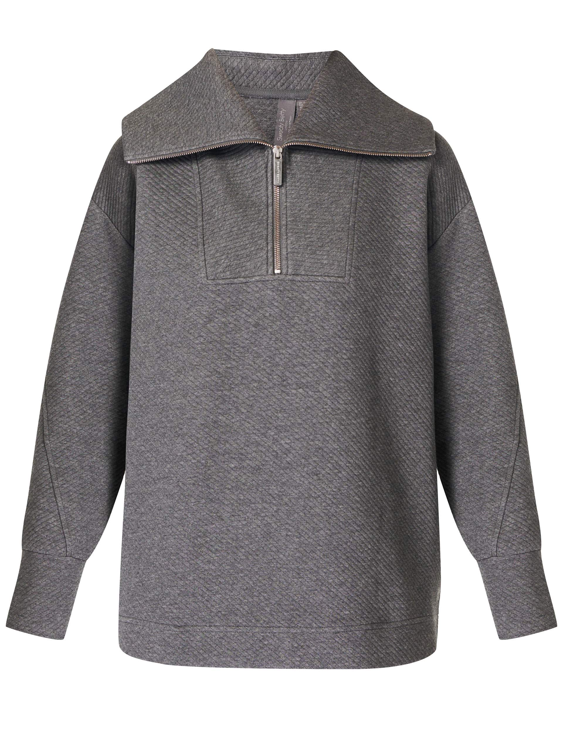 Sweaty Betty Women's Radiant Ribbed Collared Half Zip Sweatshirt - Dark Grey, Oatmeal,Dark Grey