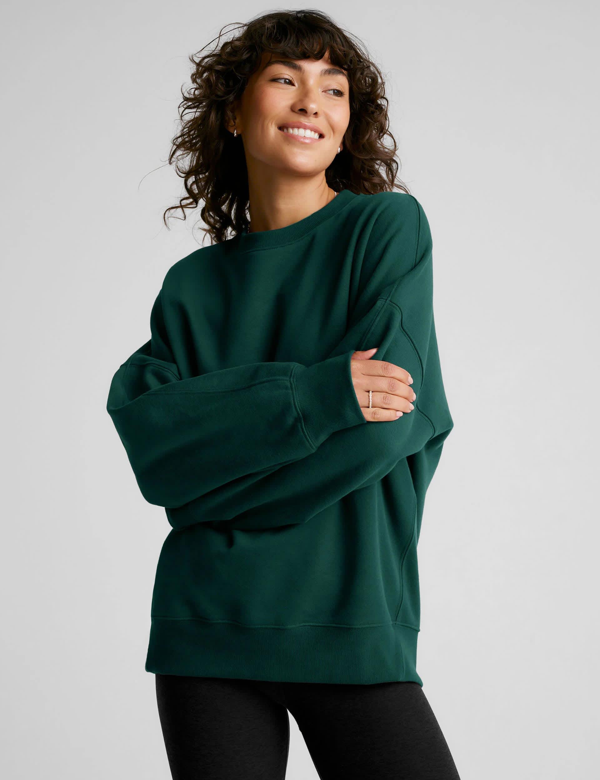 Beyond Yoga Women's Solstice Cotton Rich Crew Neck Sweatshirt - M - Dark Green, Dark Green