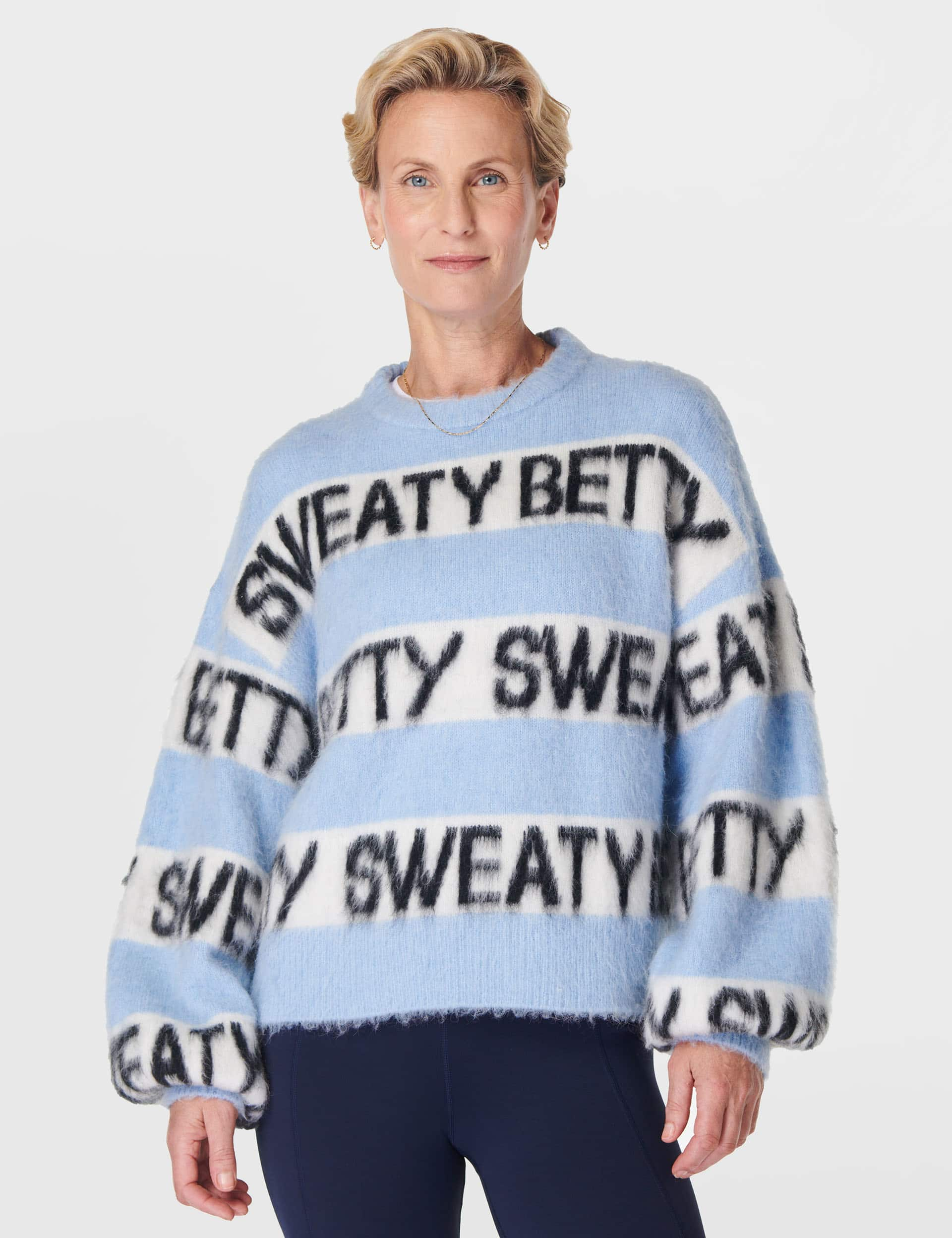 Sweaty Betty Women's Wool Blend Slogan Jumper with Alpaca - Light Blue Mix, Light Blue Mix