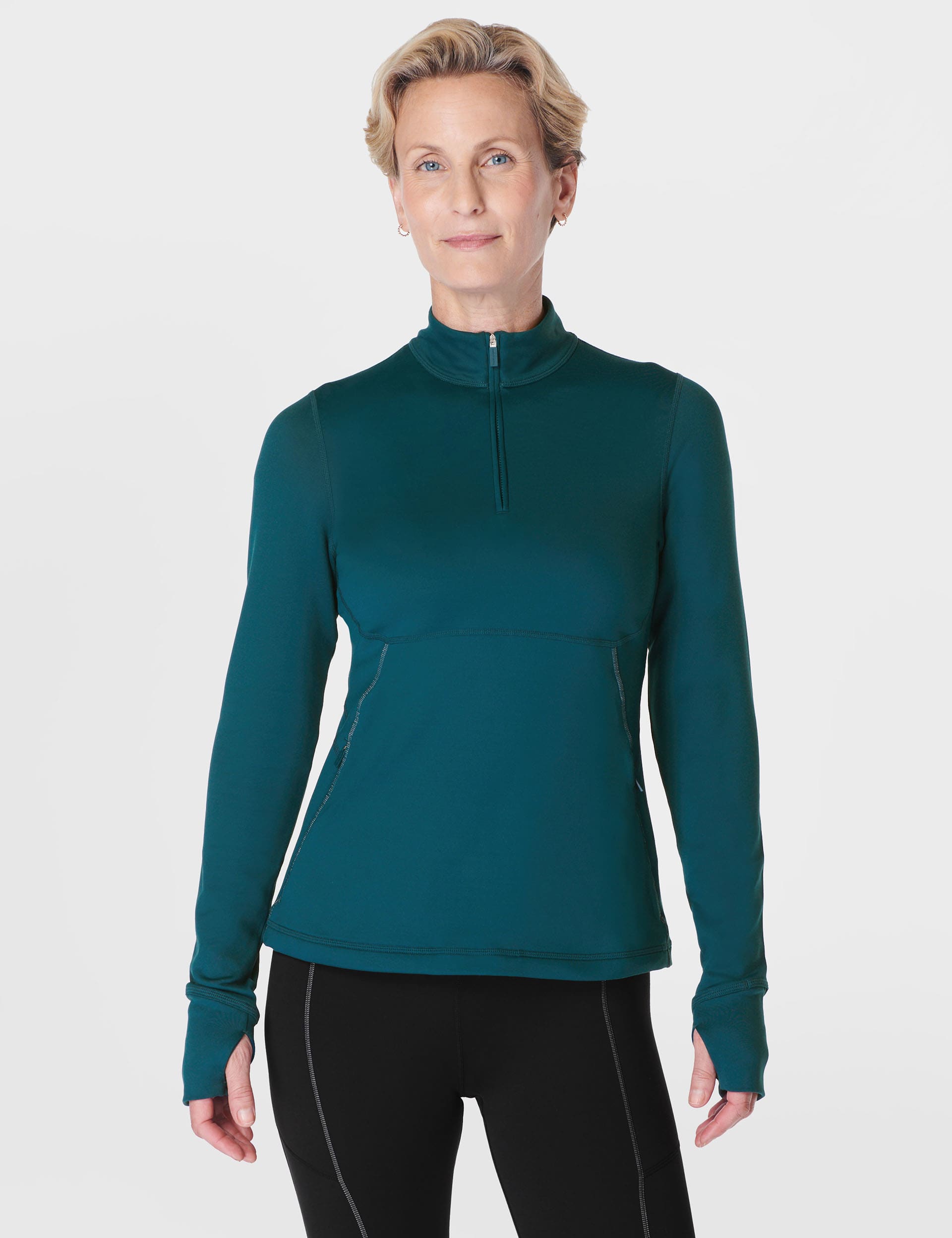 Sweaty Betty Women's Therma Boost Half Zip Running Top - Teal Green, Black,Teal Green