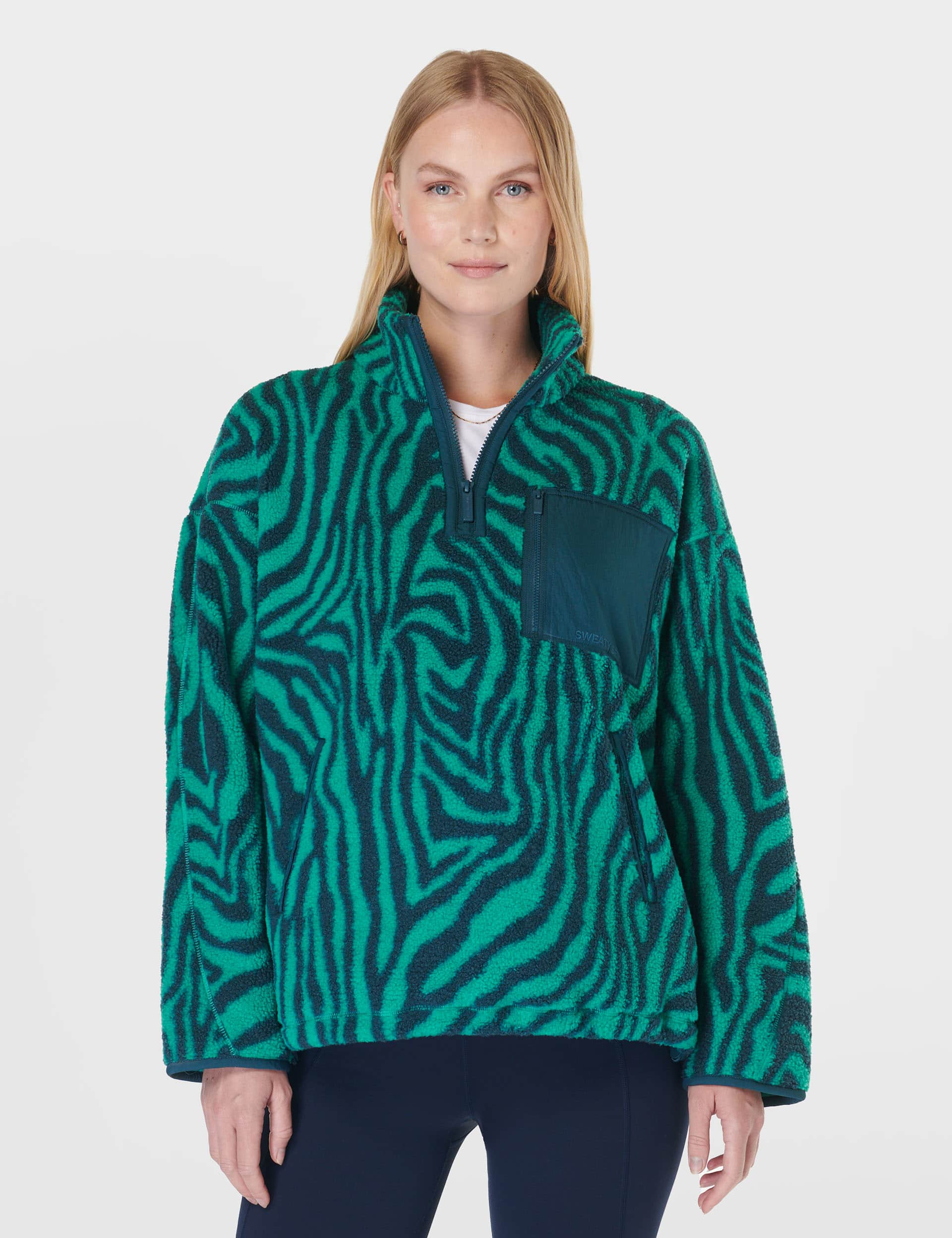 Sweaty Betty Women's Karma Half Zip Animal Print Fleece Jacket - Teal Mix, Teal Mix