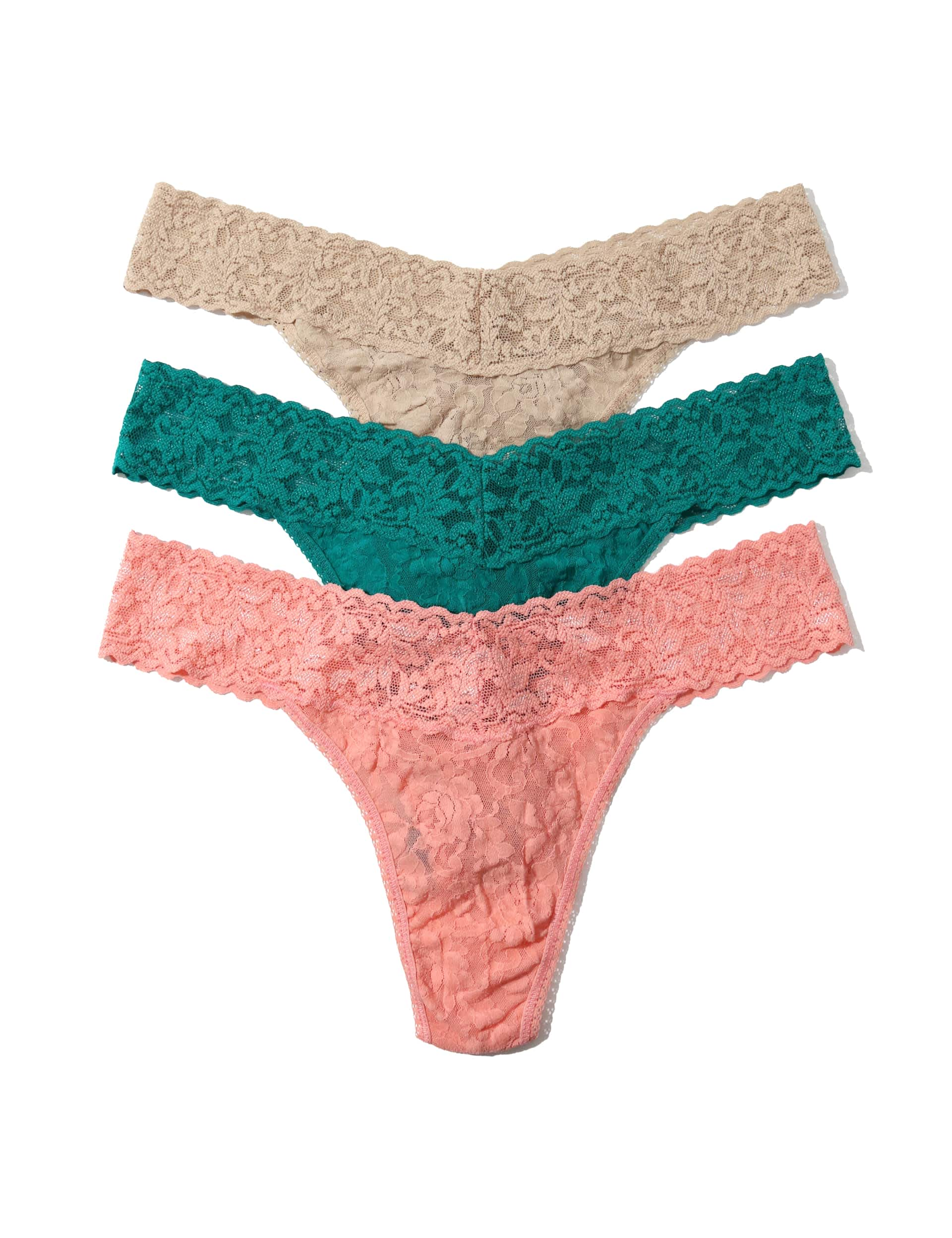 Hanky Panky Women's 3pk Lace Thongs - Teal Mix, Teal Mix