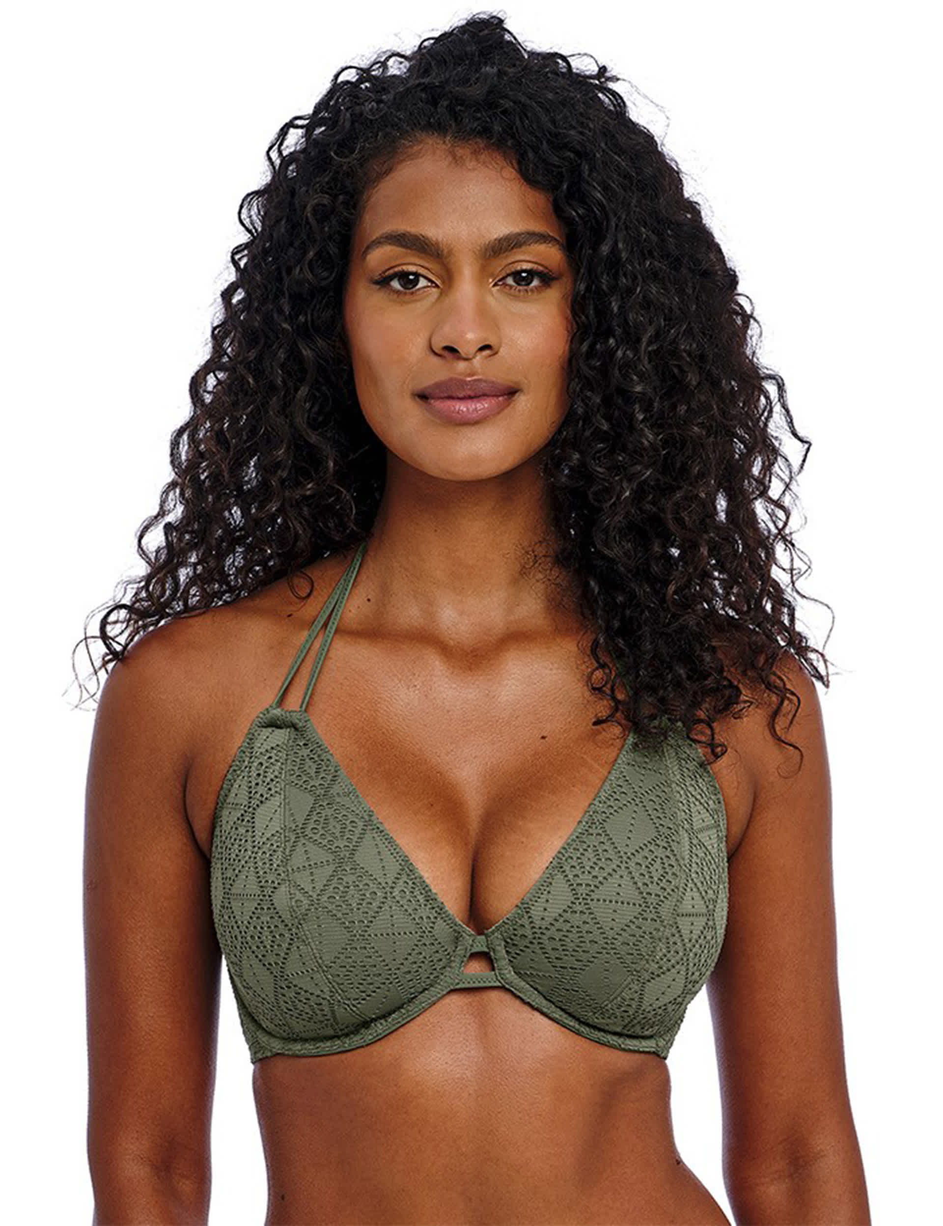 Freya Women's Nomad Nights Wired Halter Neck Bikini Top (D-FF) - 34DD - Green, Green