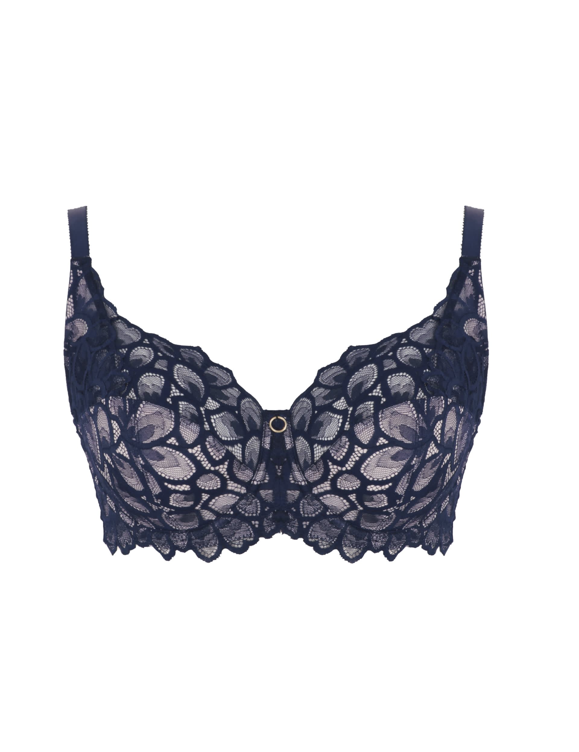 Panache Women's Allure Lace Wired Full Cup Bra D+ - 40DD - Navy, Navy