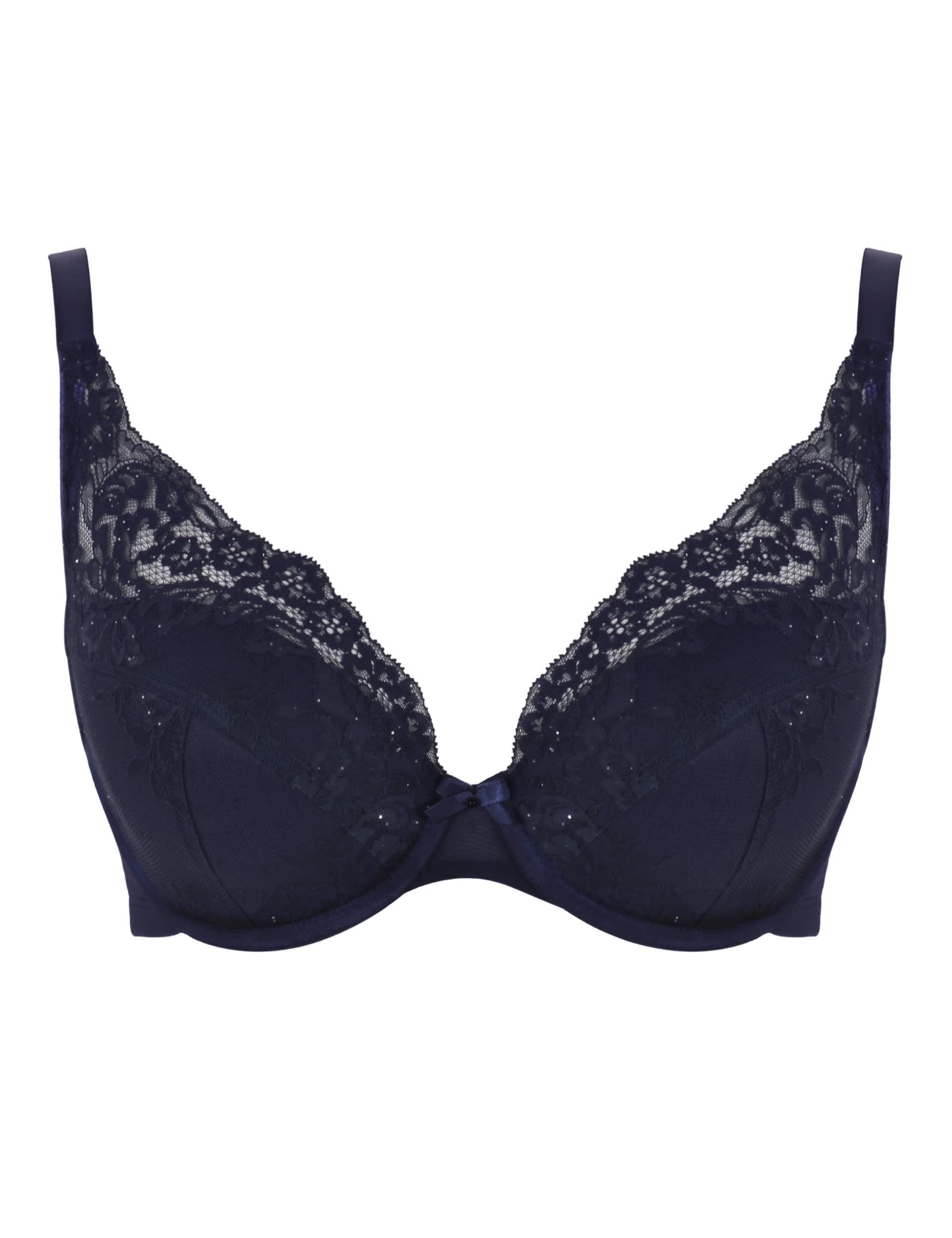 Panache Women's Ana Lace Trim Wired Plunge Bra - 34G - Navy, Navy