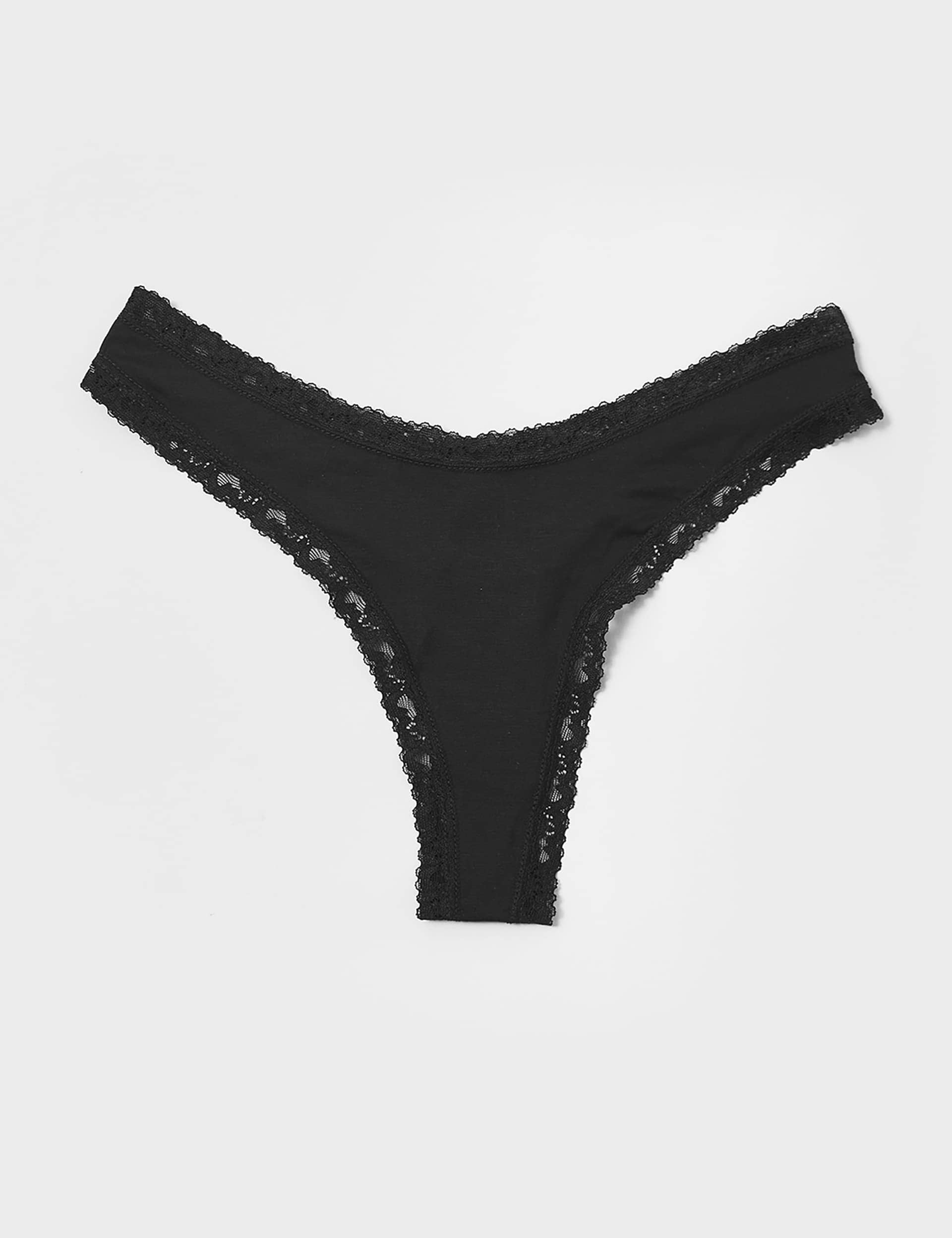 Stripe & Stare Women's Lace Cuffed Thong - M - Black, Black