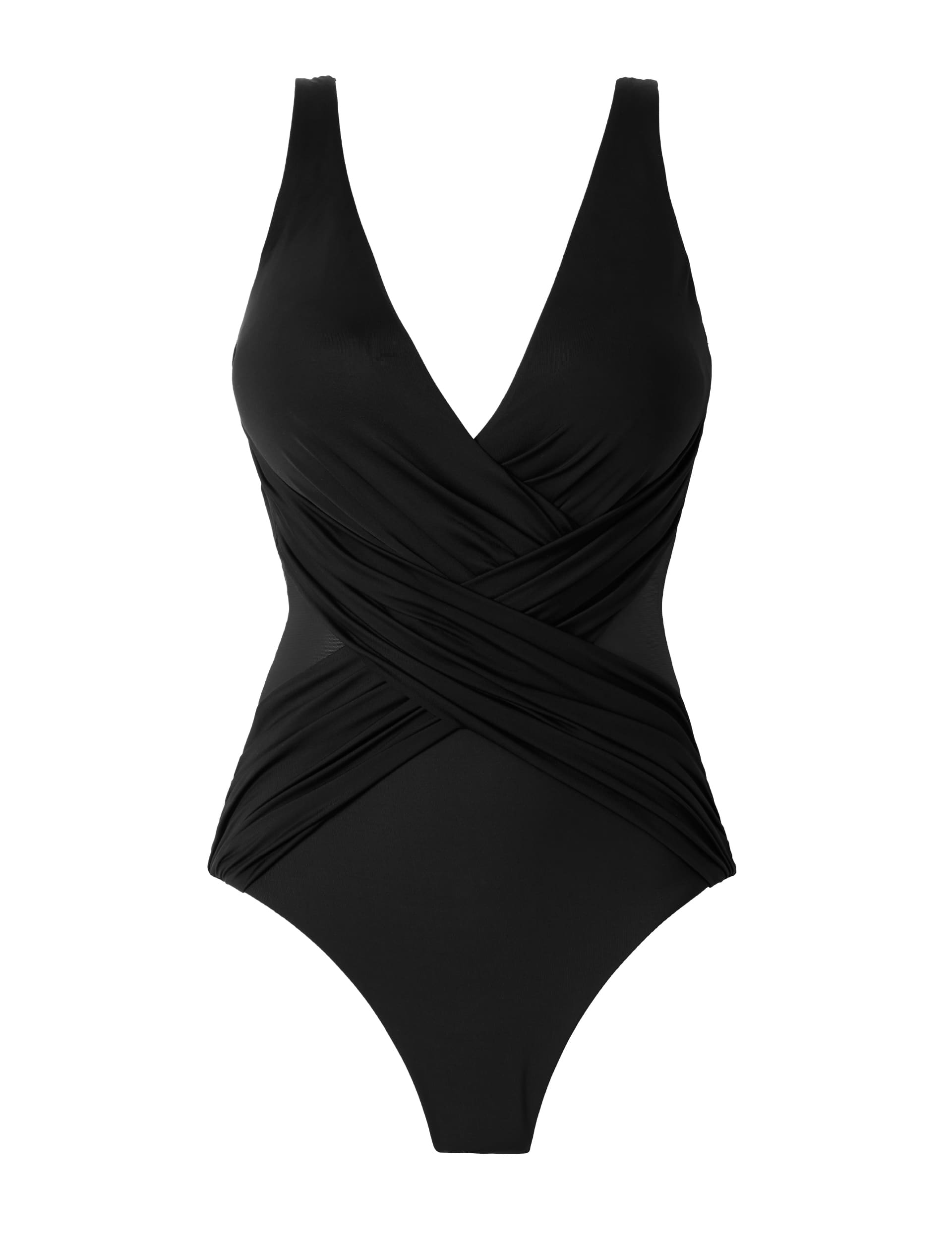 Miraclesuit Women's Crossover Extra Firm Control Wrap V-Neck Plus Swimsuit - 20 - Black, Black