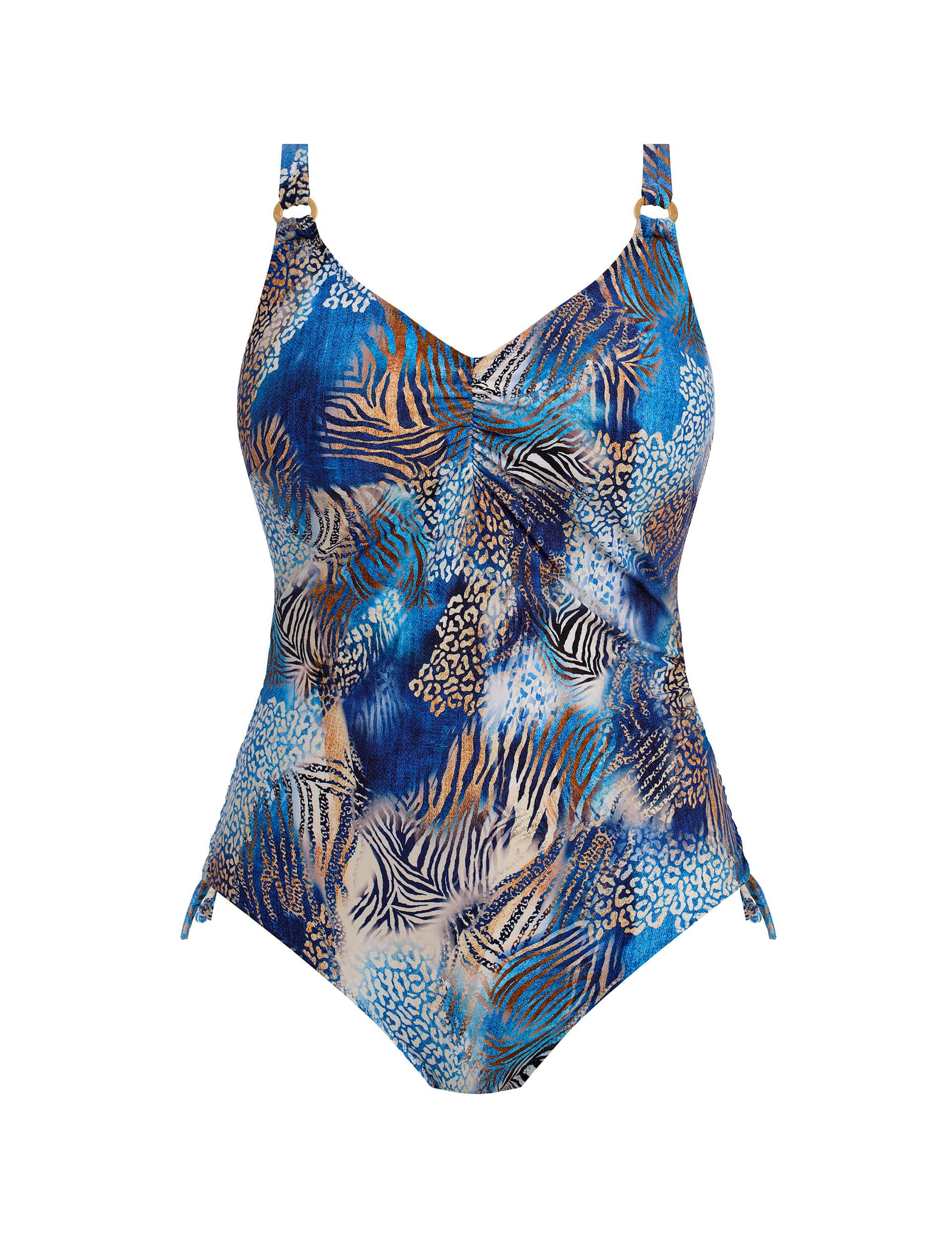 Fantasie Women's Seraya Animal Print Wired V-Neck Swimsuit - 38G - Blue Mix, Blue Mix