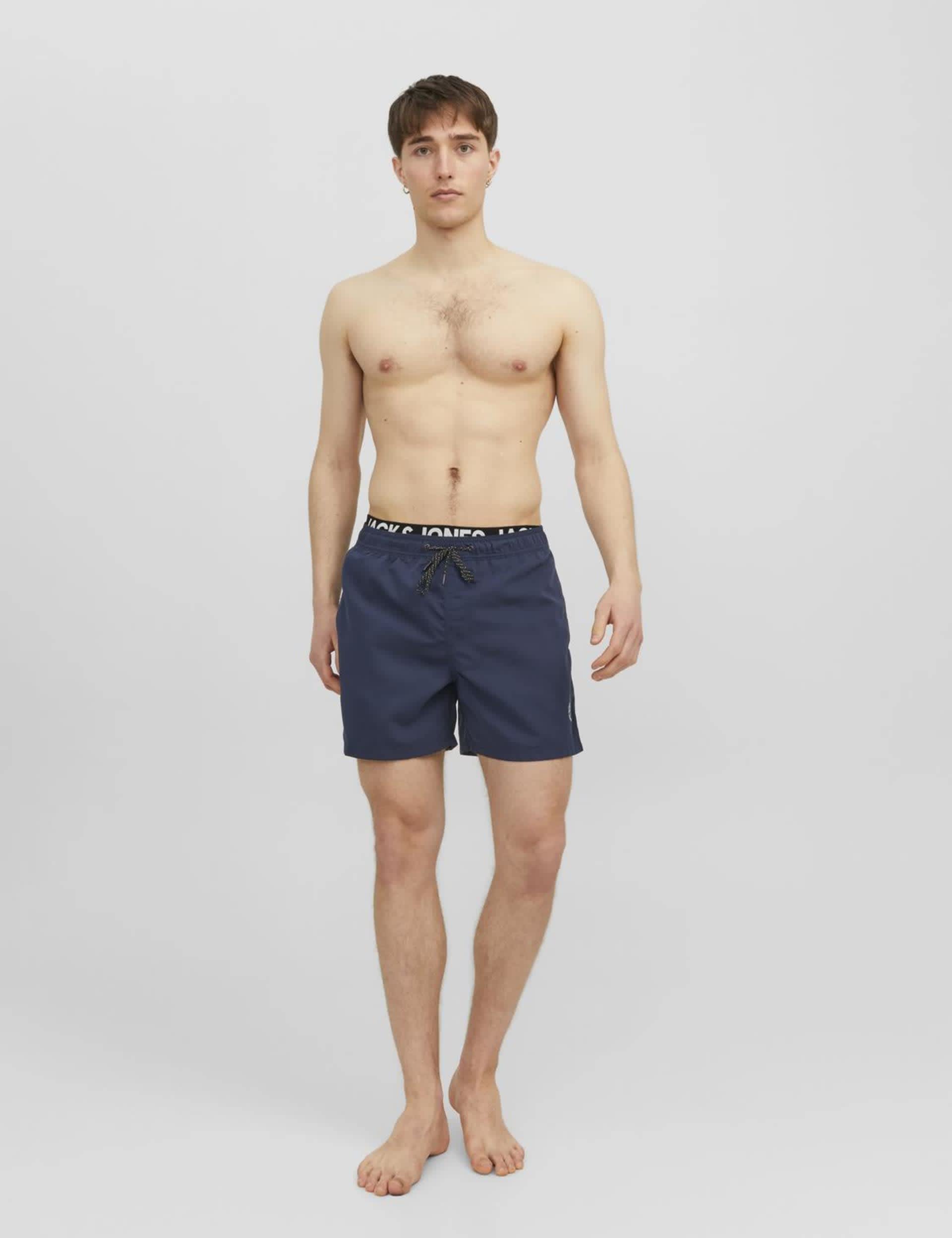 Jack & Jones Men's Double Waistband Swim Shorts - Navy, Navy