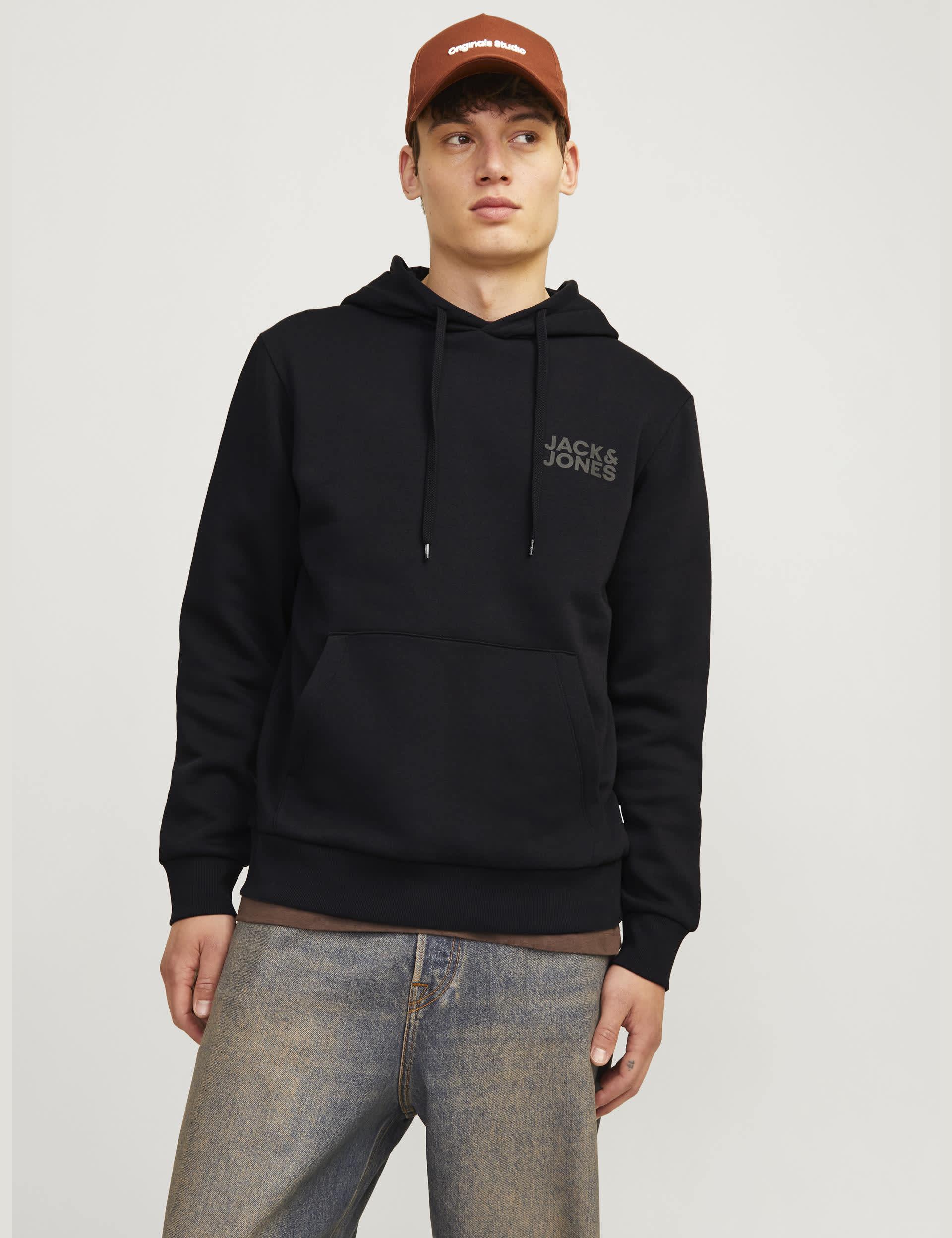 Jack & Jones Men's Cotton Rich Hoodie - L - Black, Black