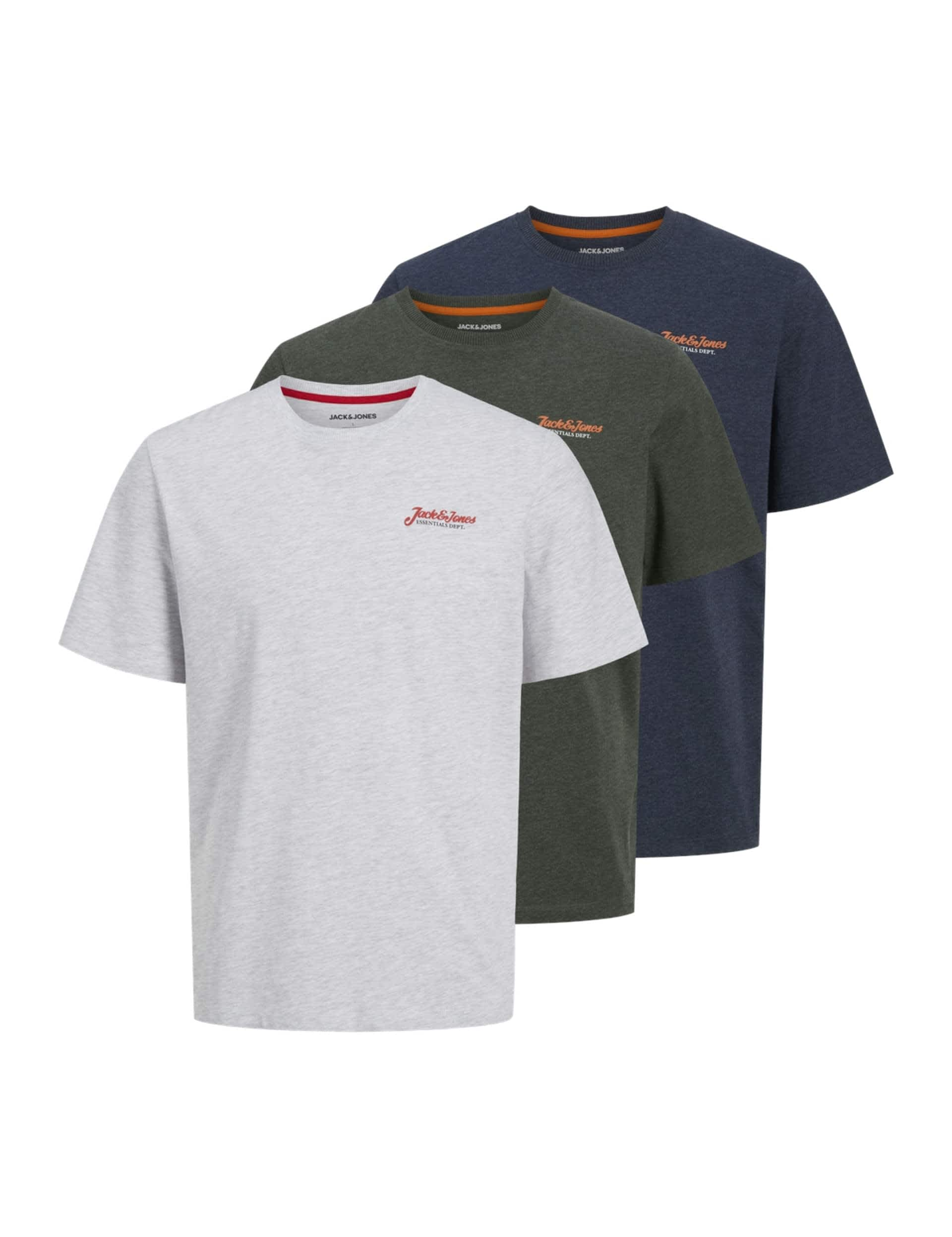 Jack & Jones Men's 3pk Cotton Rich Crew Neck T-Shirts - L - Navy Mix, Navy Mix