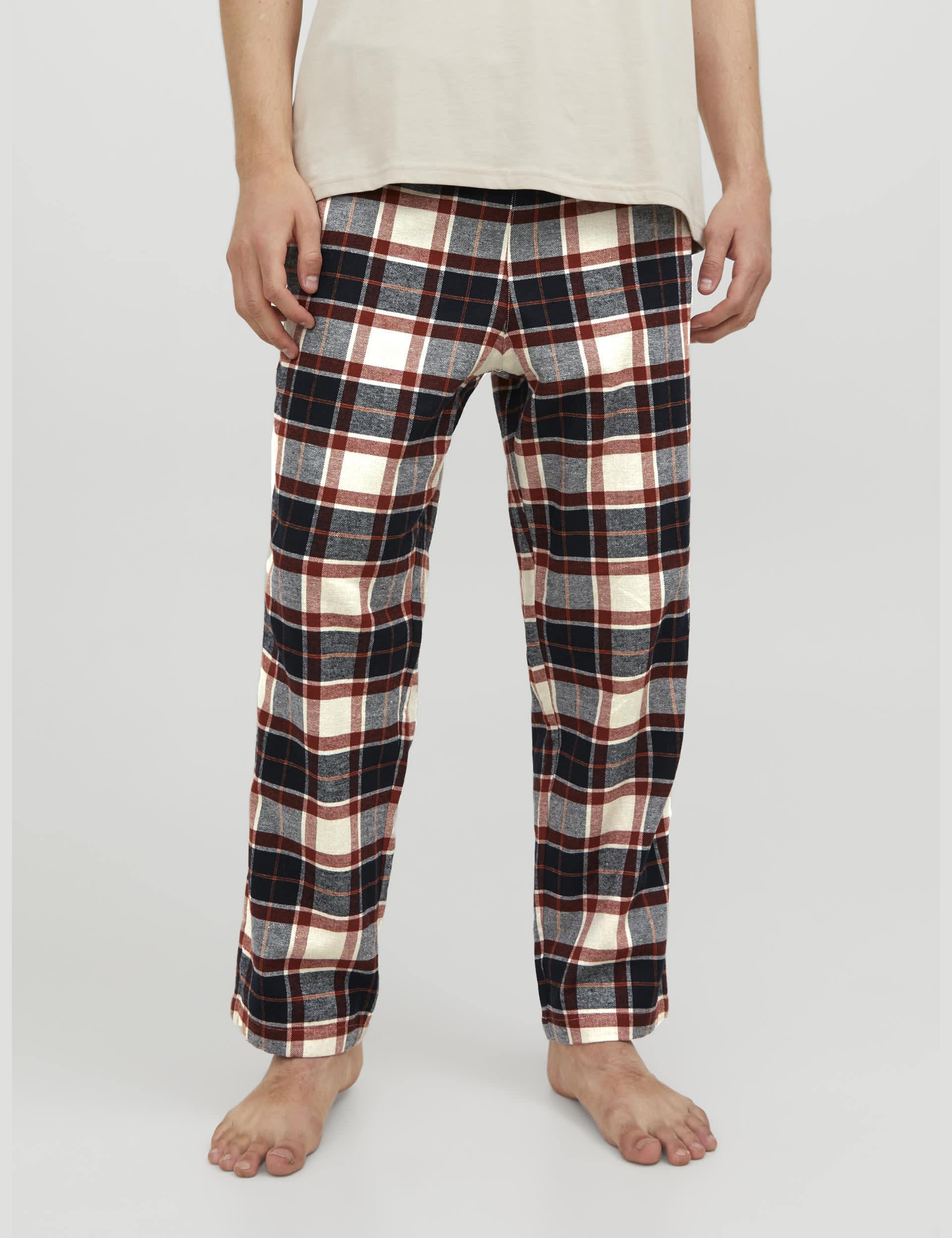 Jack & Jones Men's Pure Cotton Checked Pyjama Bottoms - L - Red Mix, Red Mix,White Mix