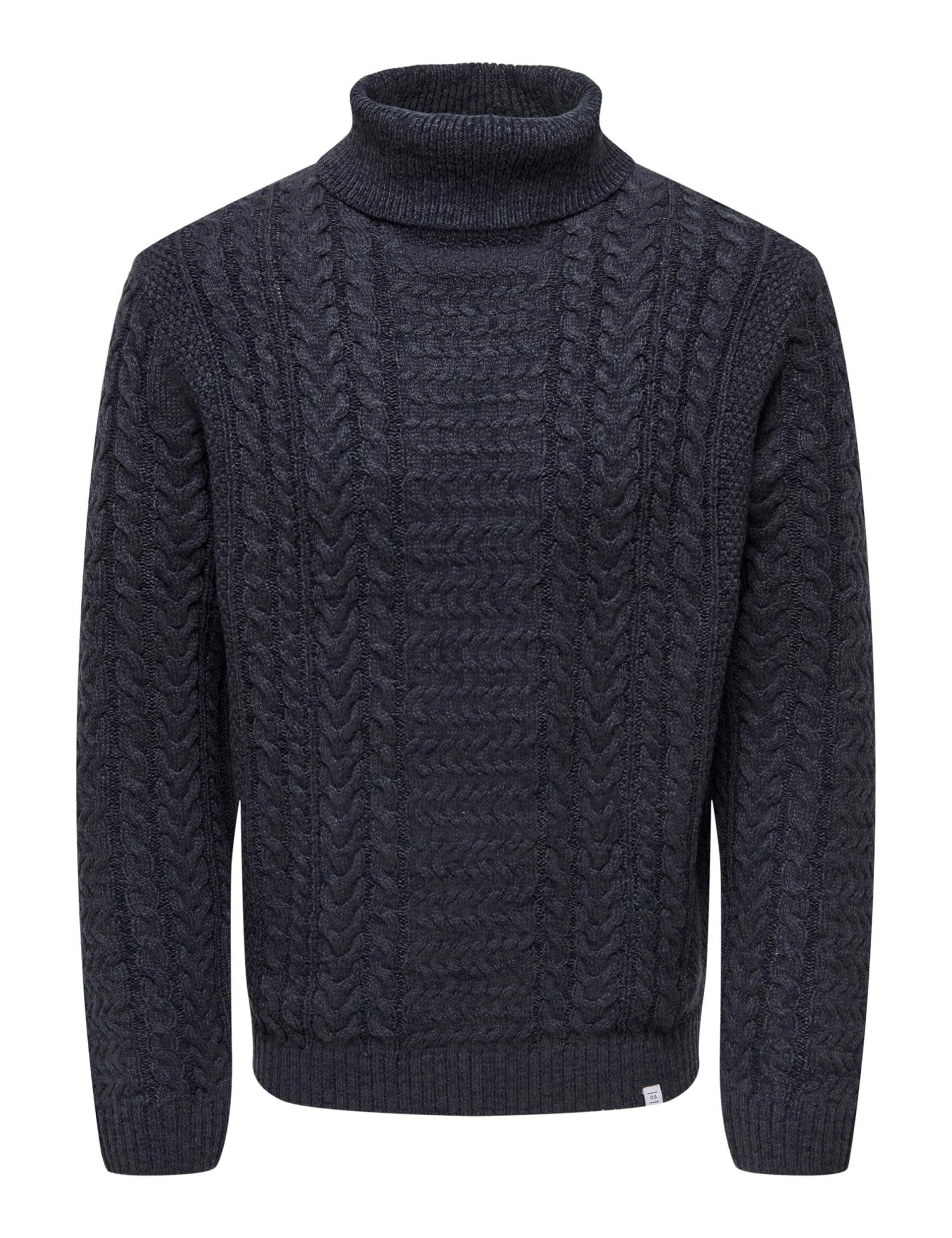 Only & Sons Men's Cotton Blend Cable Roll Neck Jumper - Navy, Navy,White