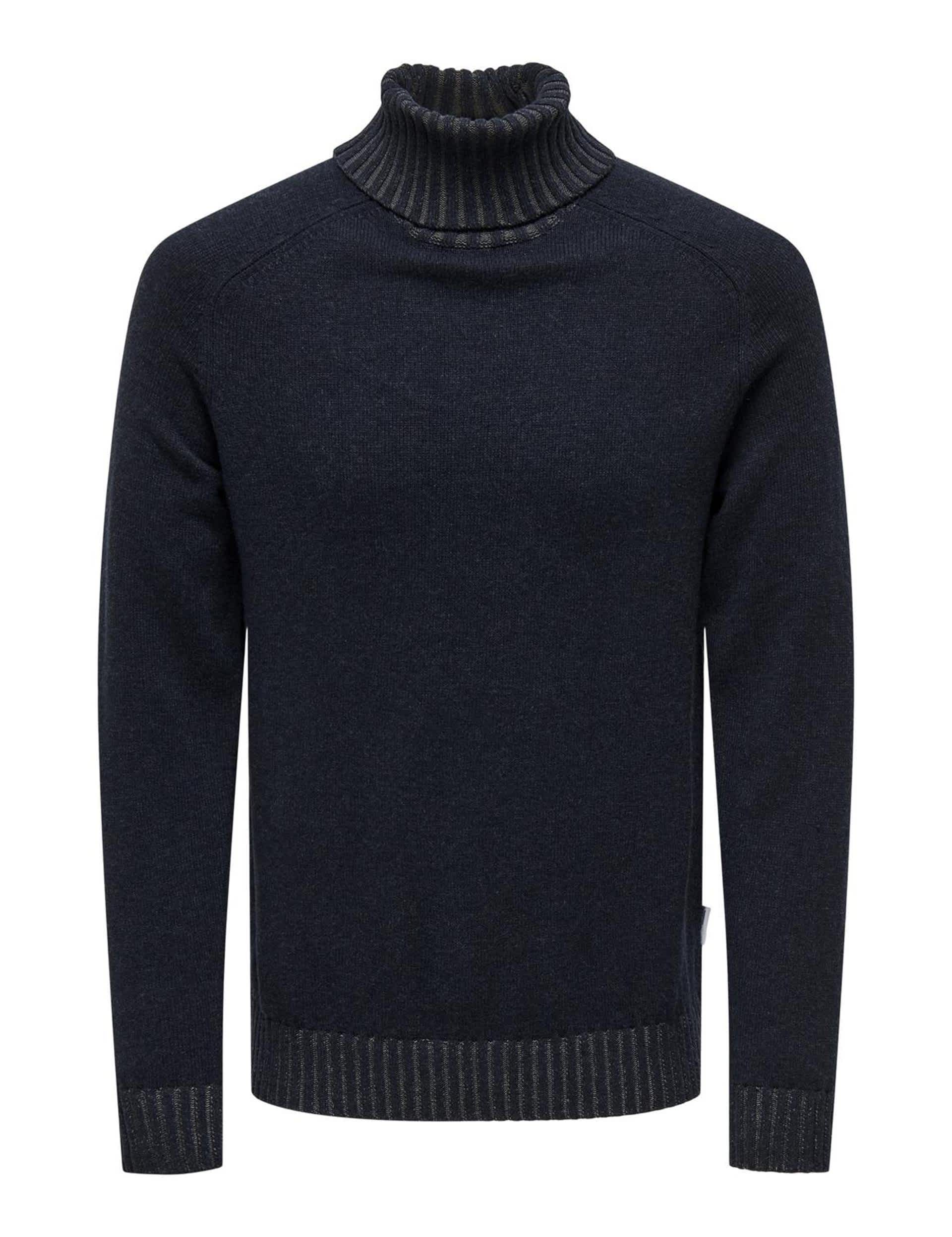 Only & Sons Men's Wool Blend Roll Neck Jumper - Navy, Navy,Beige