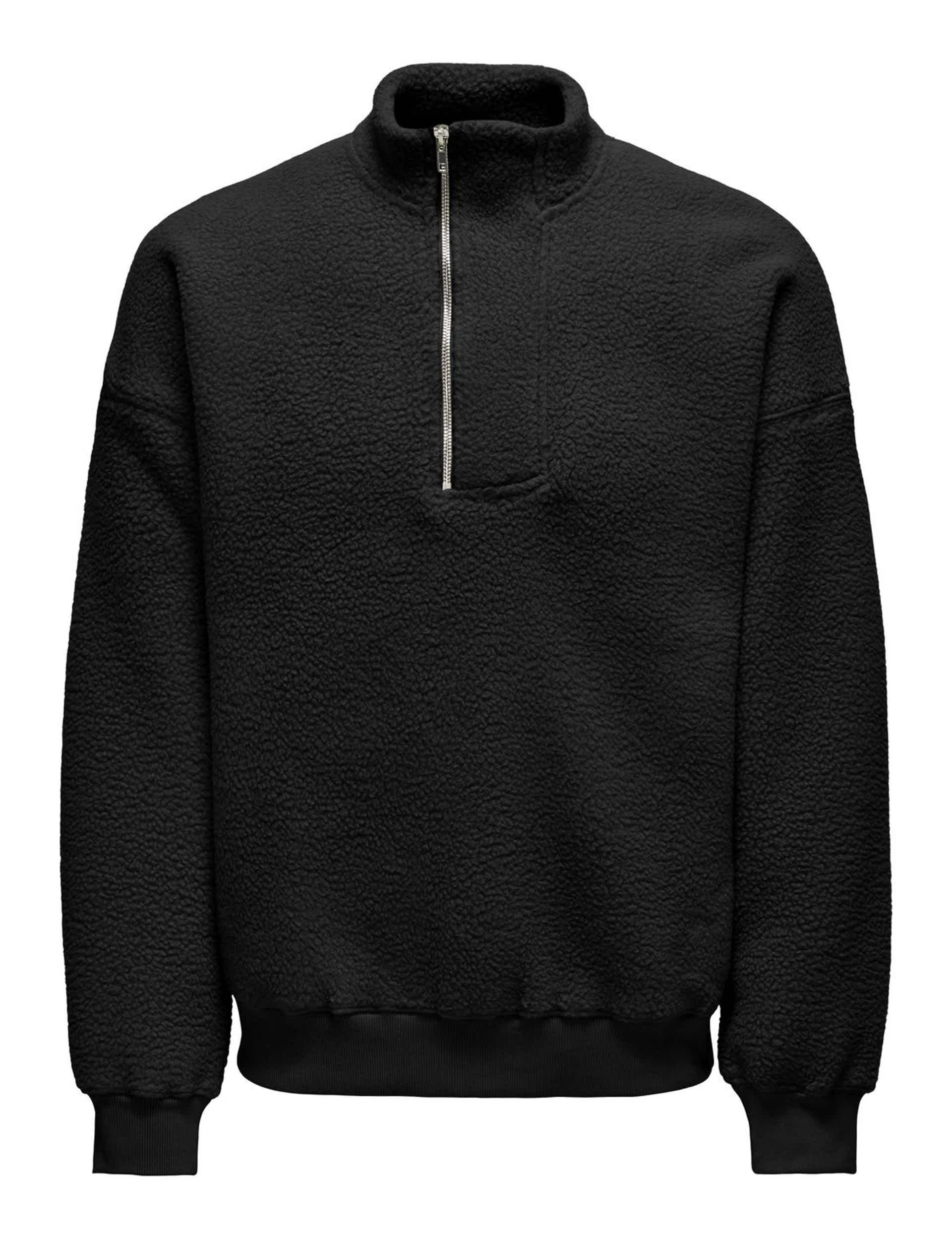 Only & Sons Men's Half Zip Funnel Neck Sweatshirt - Black, Black