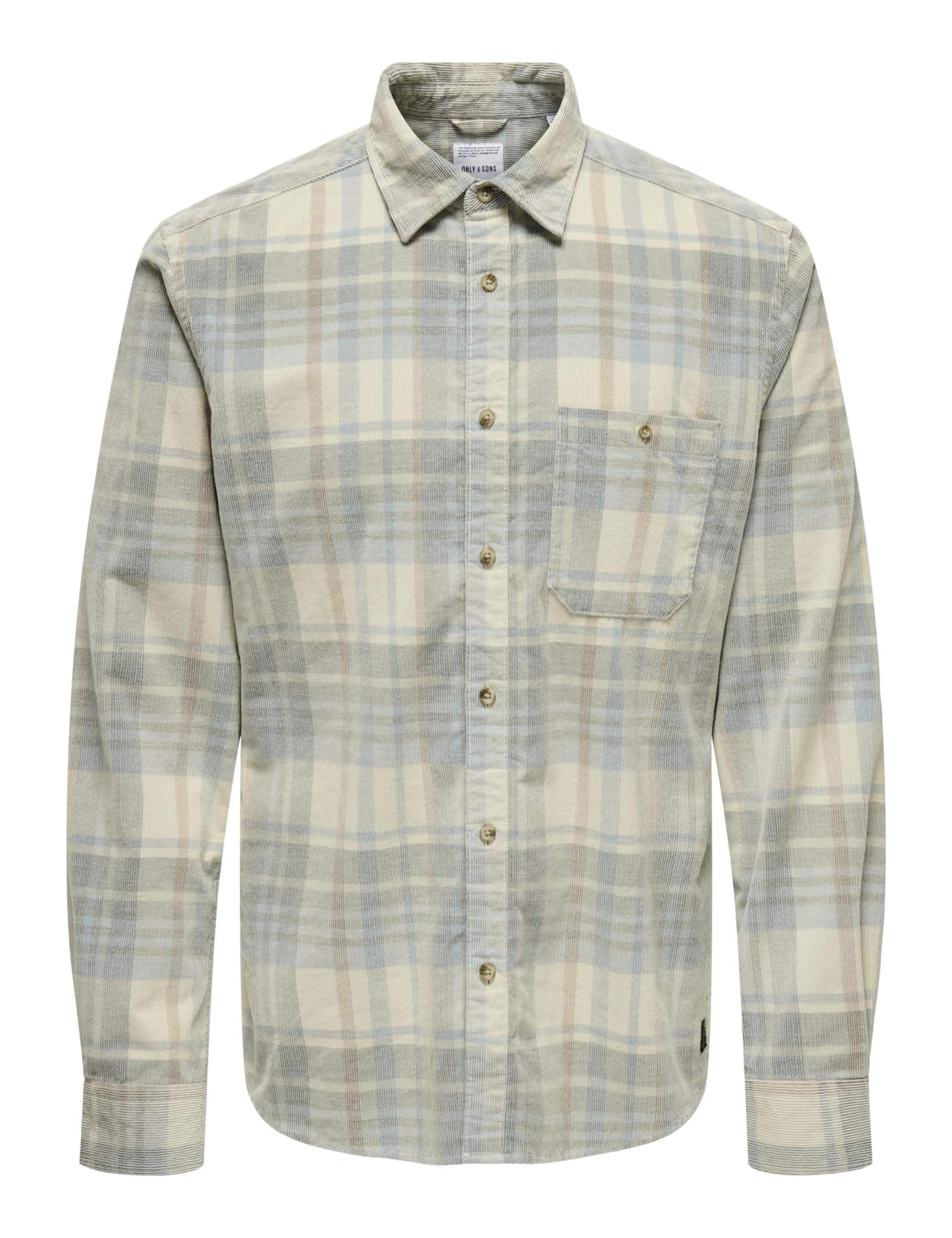 Only & Sons Men's Pure Cotton Corduroy Check Shirt - L - White Mix, Blue Mix,White Mix